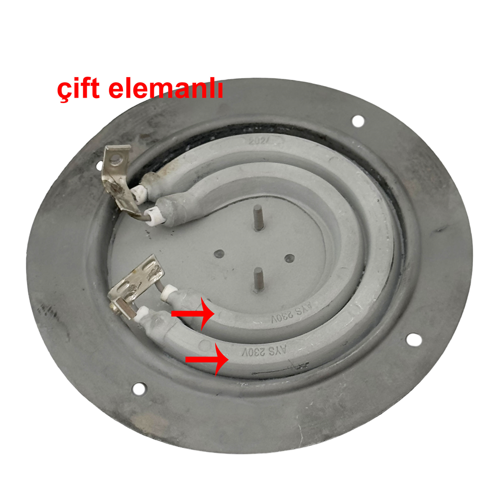 Gizli Çay Kazanı ve Semaver Rezistansı 220V 1650 Watt 14 cm 4 Delikli (Çift Elemanlı)