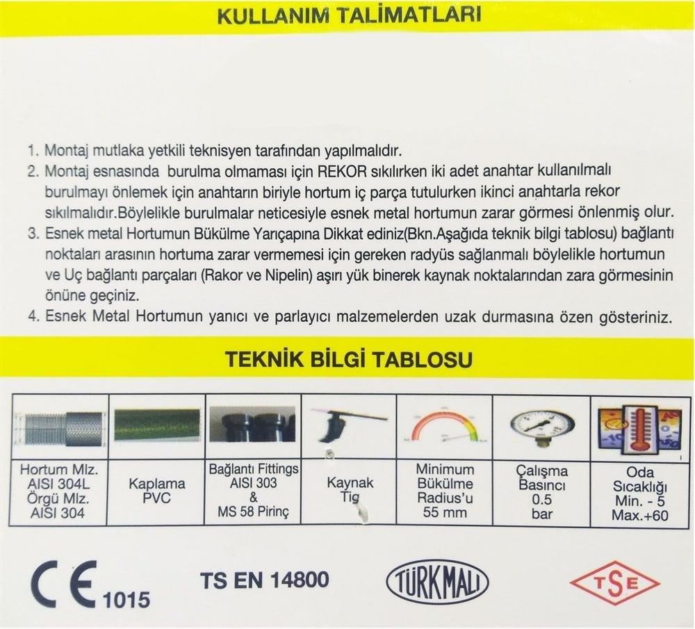 Ocak Fırın Gaz Doğalgaz Bağlantı Fleksi 75cm - Yeni Tip Flex Örgülü Hortumu