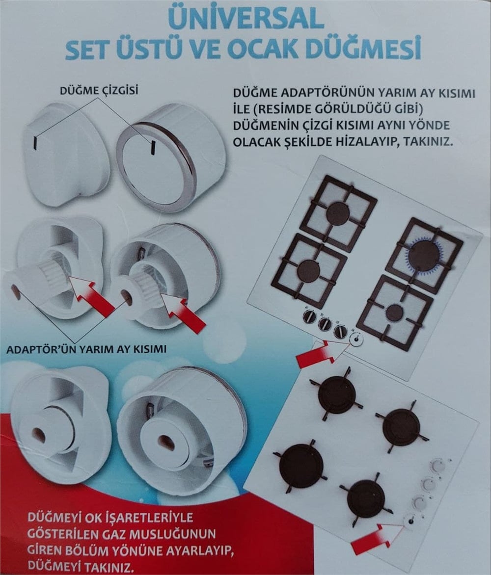 Universal Ankastre Set Üstü ve Ocak 4 lü Düğme Takımı - Aynalı Siyah