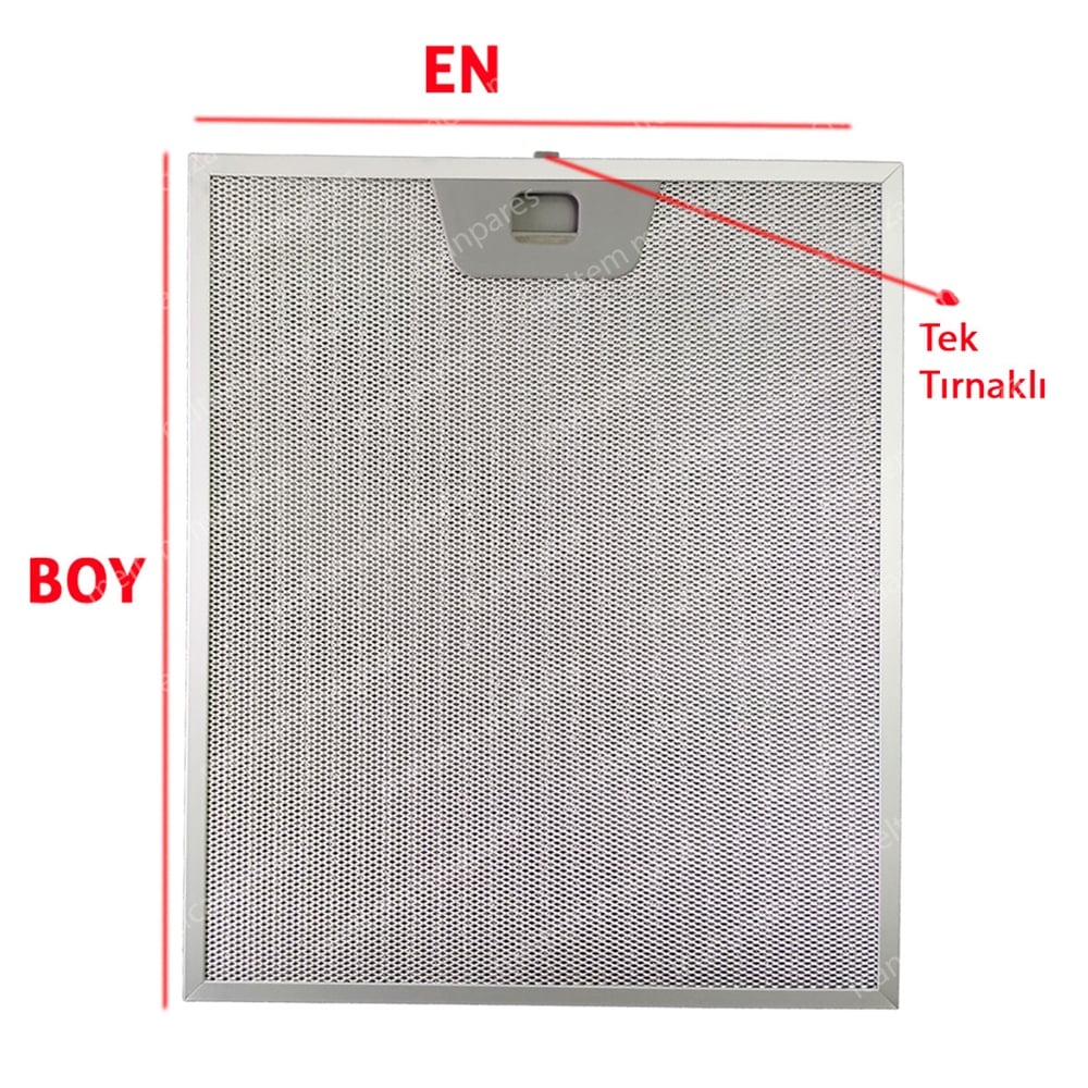 Universal Uyumlu EN 25 cm BOY 30 cm - TEK TIRNAKLI - Arka 10,2 cm Aspiratör Davlumbaz Filtresi