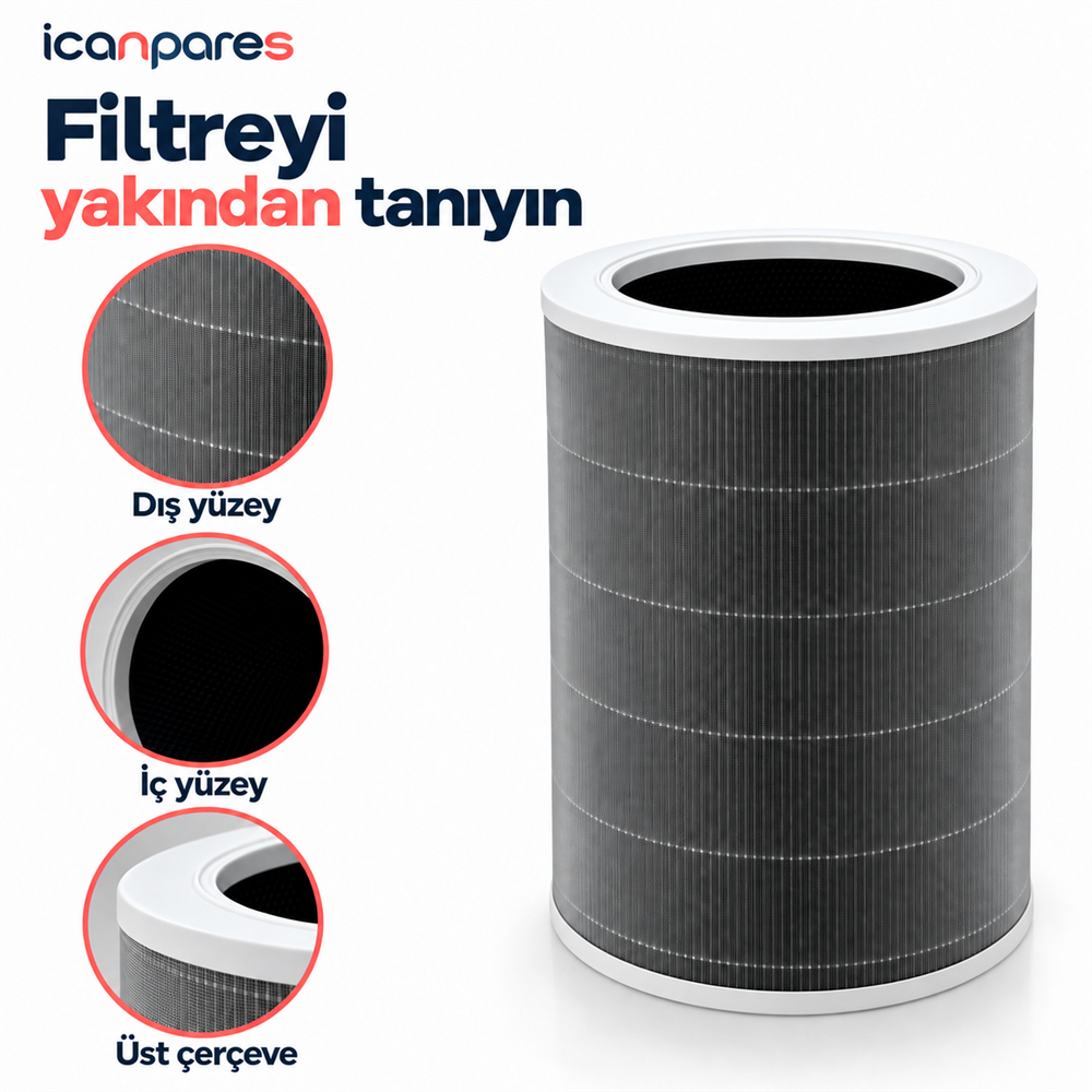 Xiaomi Uyumlu Smart Air Purifier 4 Hava Temizleyici ile Uyumlu Entegre Aktif Karbon Çekirdek Filtreli Anti Bakteriyel Silindirik HEPA
