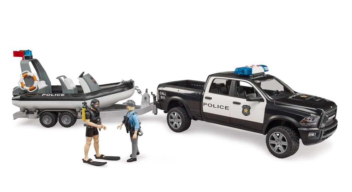 Bruder Ram 2500 Polis Aracı,Römork,Zodyak, 2 Figür Ve Aksesuarlar