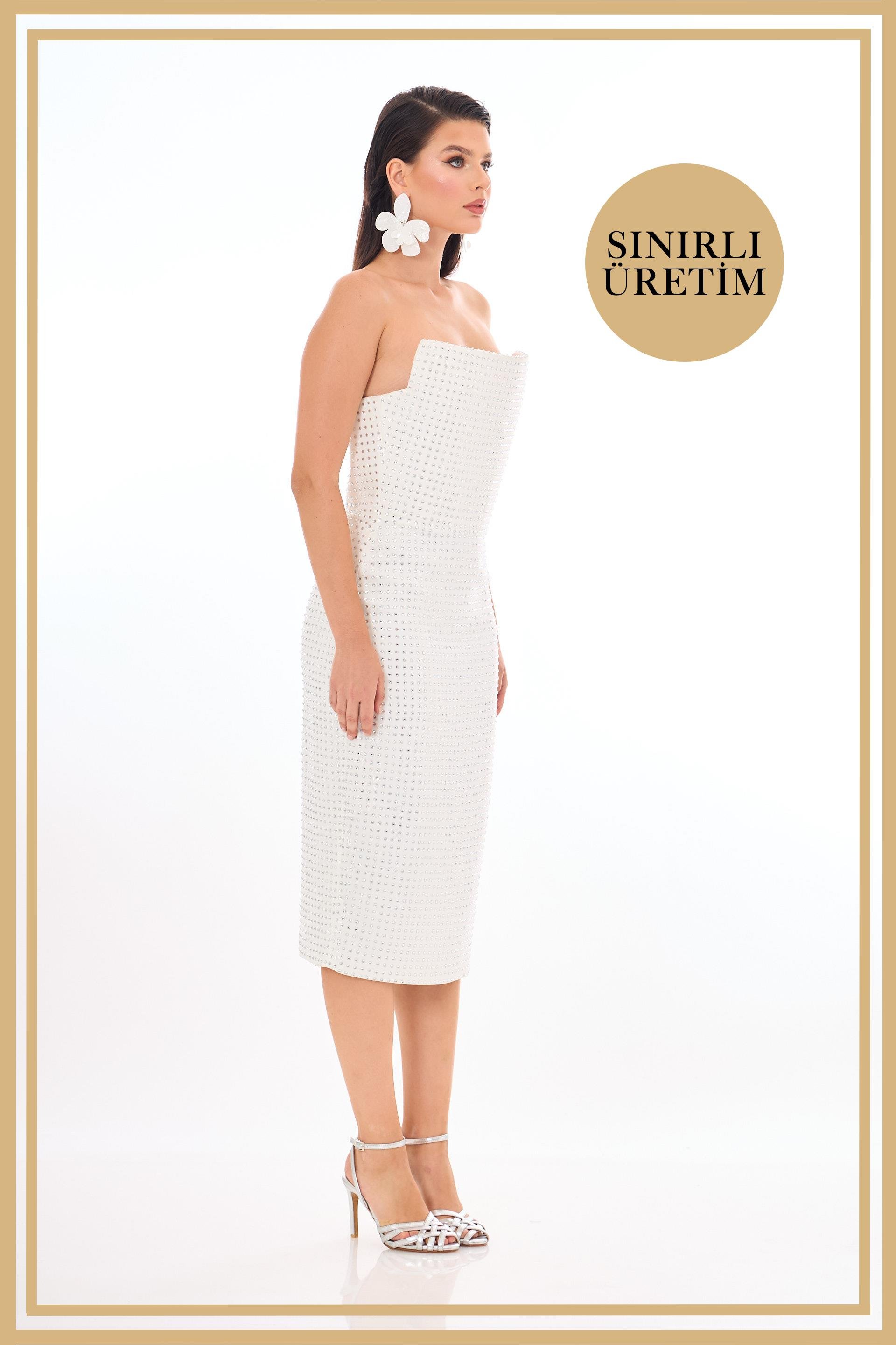 40001-6CARMENCarmen Limited Edition | ROSALİNDA Beyaz Midi Elbise