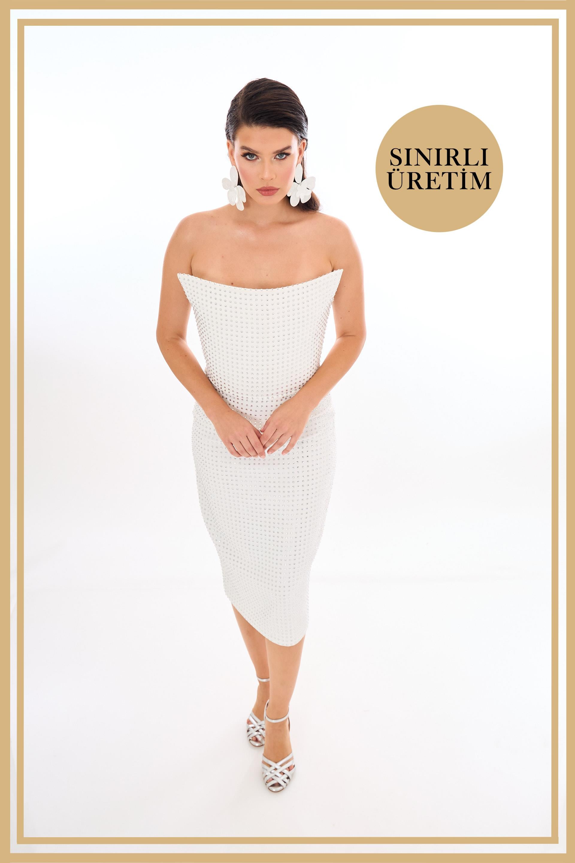 40001-6CARMENCarmen Limited Edition | ROSALİNDA Beyaz Midi Elbise
