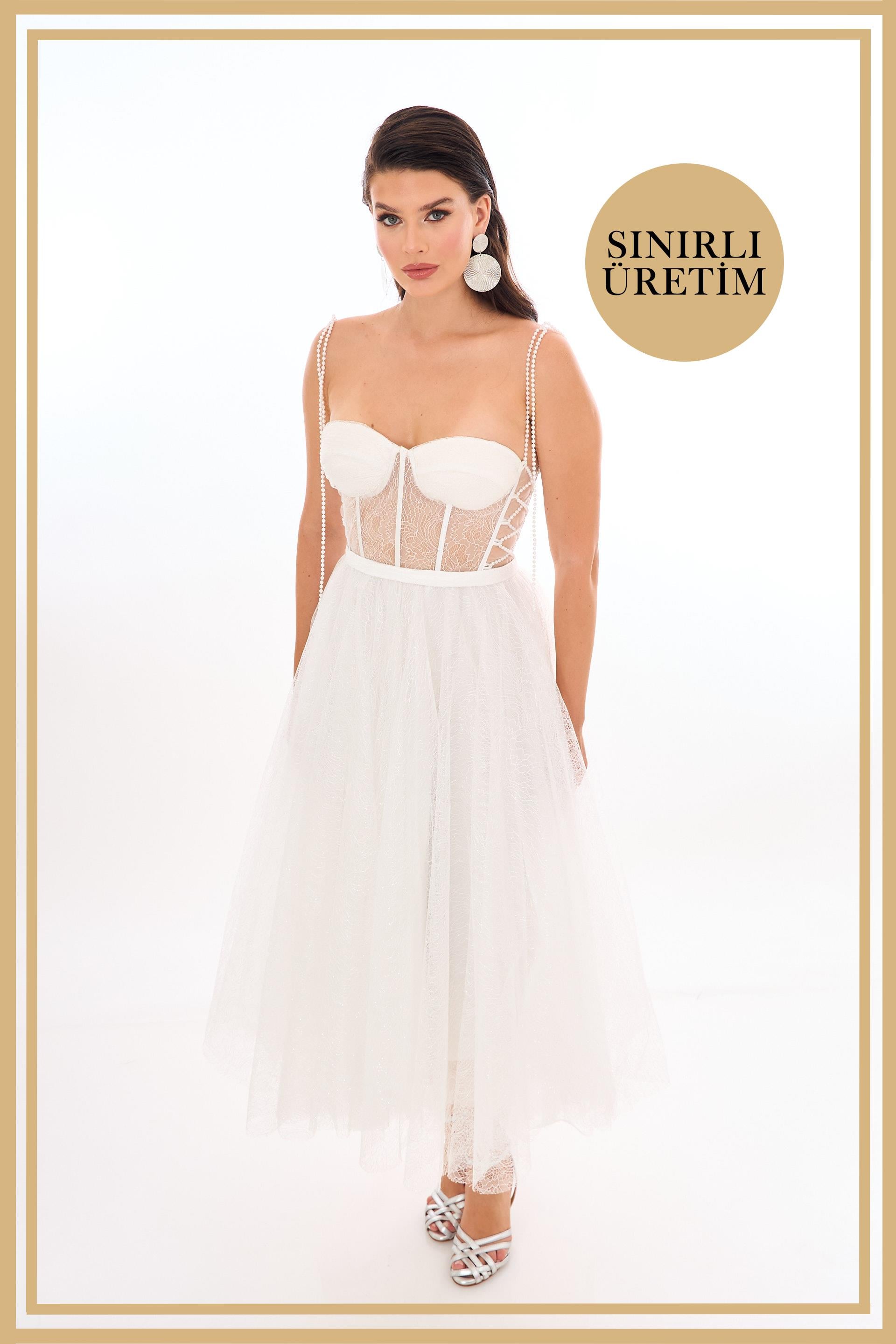40019-6CARMENCarmen Limited Edition | JULIET Beyaz Midi Elbise