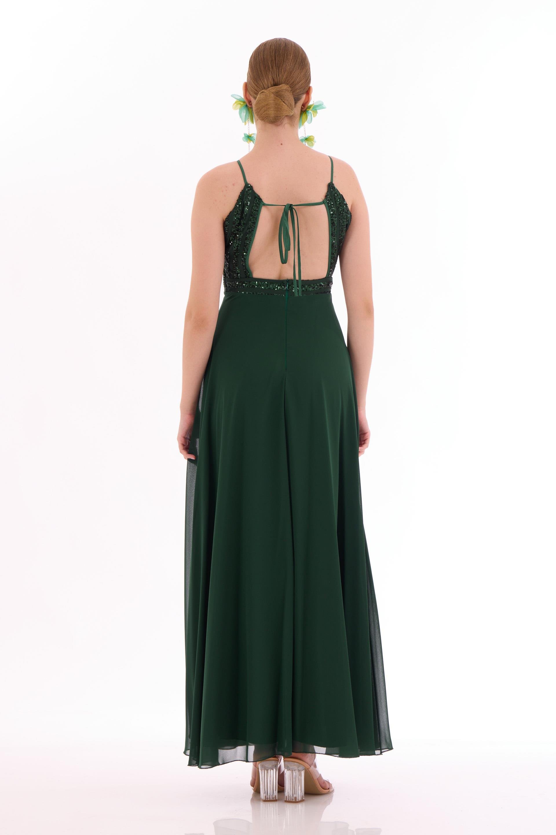 58110-34CARMENCarmen Zümrüt Pul Payetli Uzun Abiye Elbise