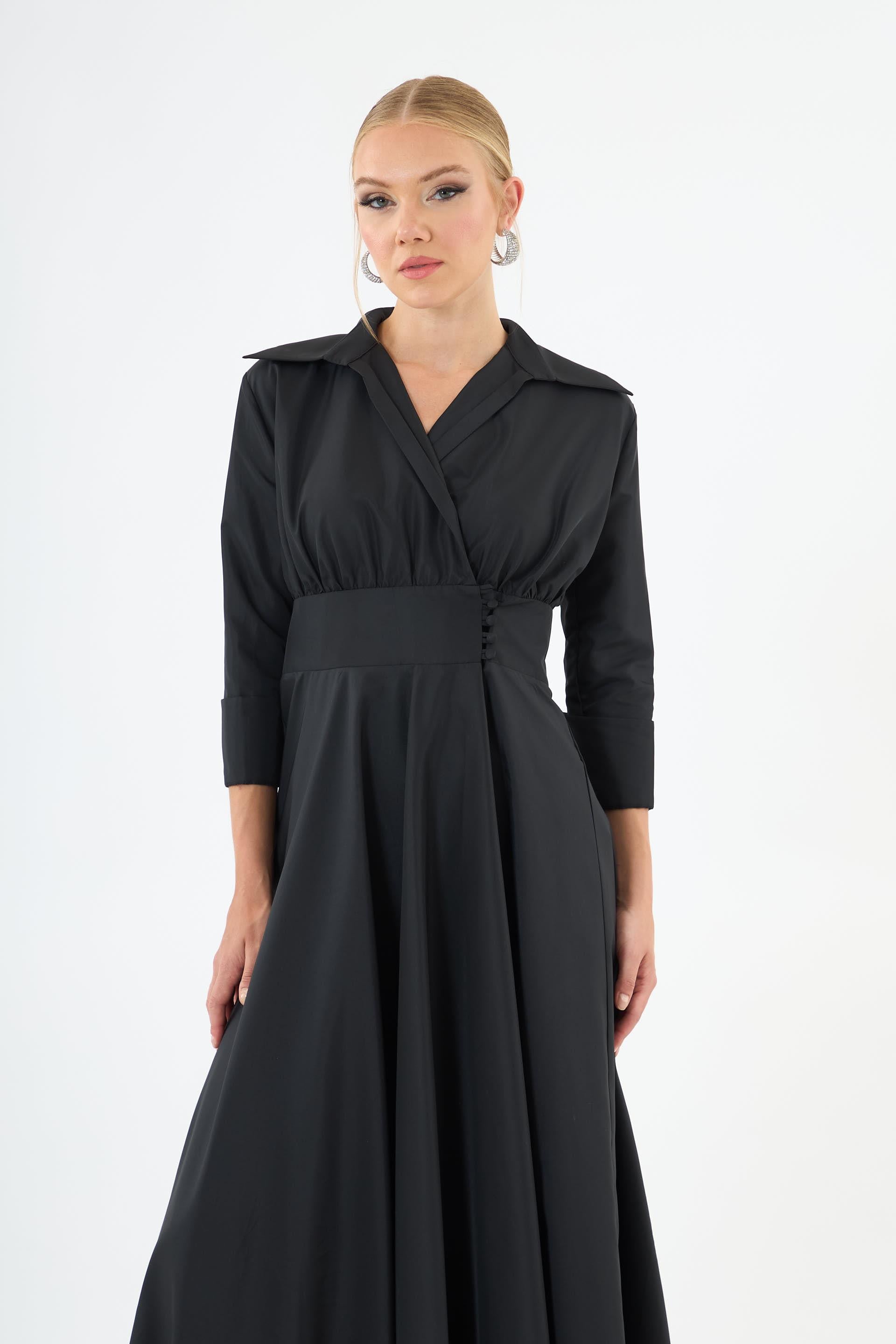 58390-27CARMENCarmen Siyah Uzun Kollu Tafta Abiye Elbise