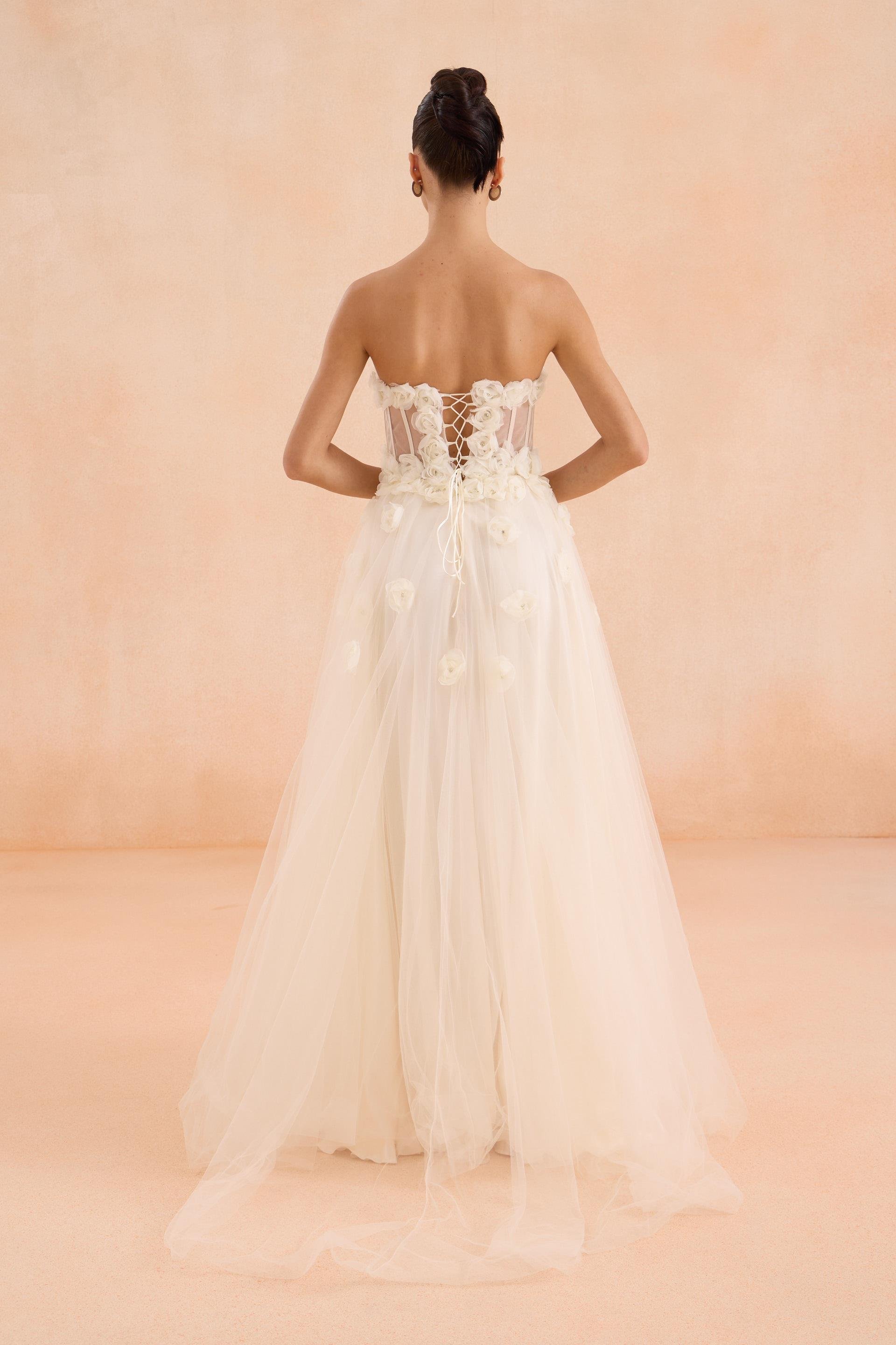 58451-9CARMENCarmen Gold Straplez Çiçekli Nişanlık