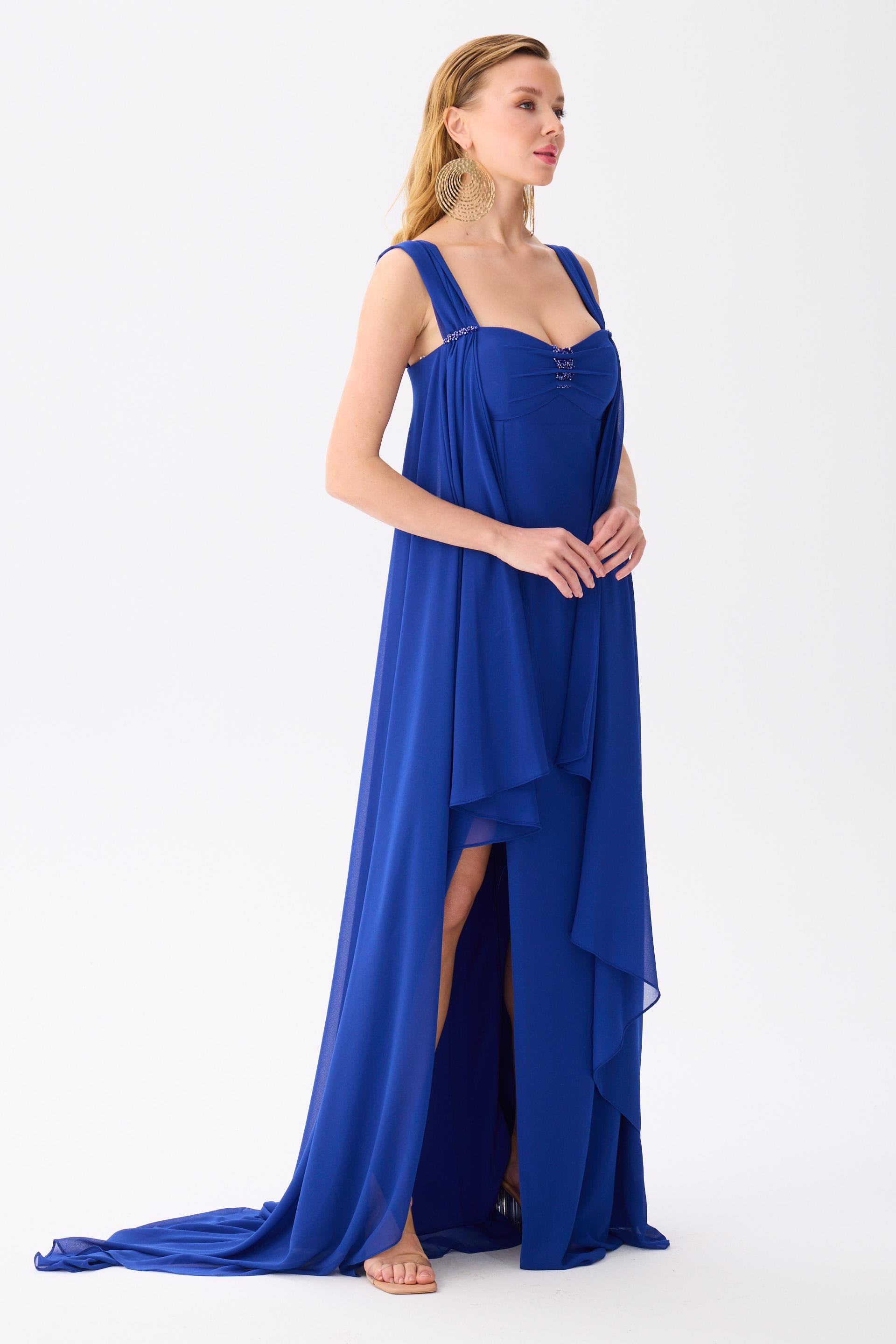 58458-25CARMENCarmen Saks Pelerinli Şifon Abiye Elbise
