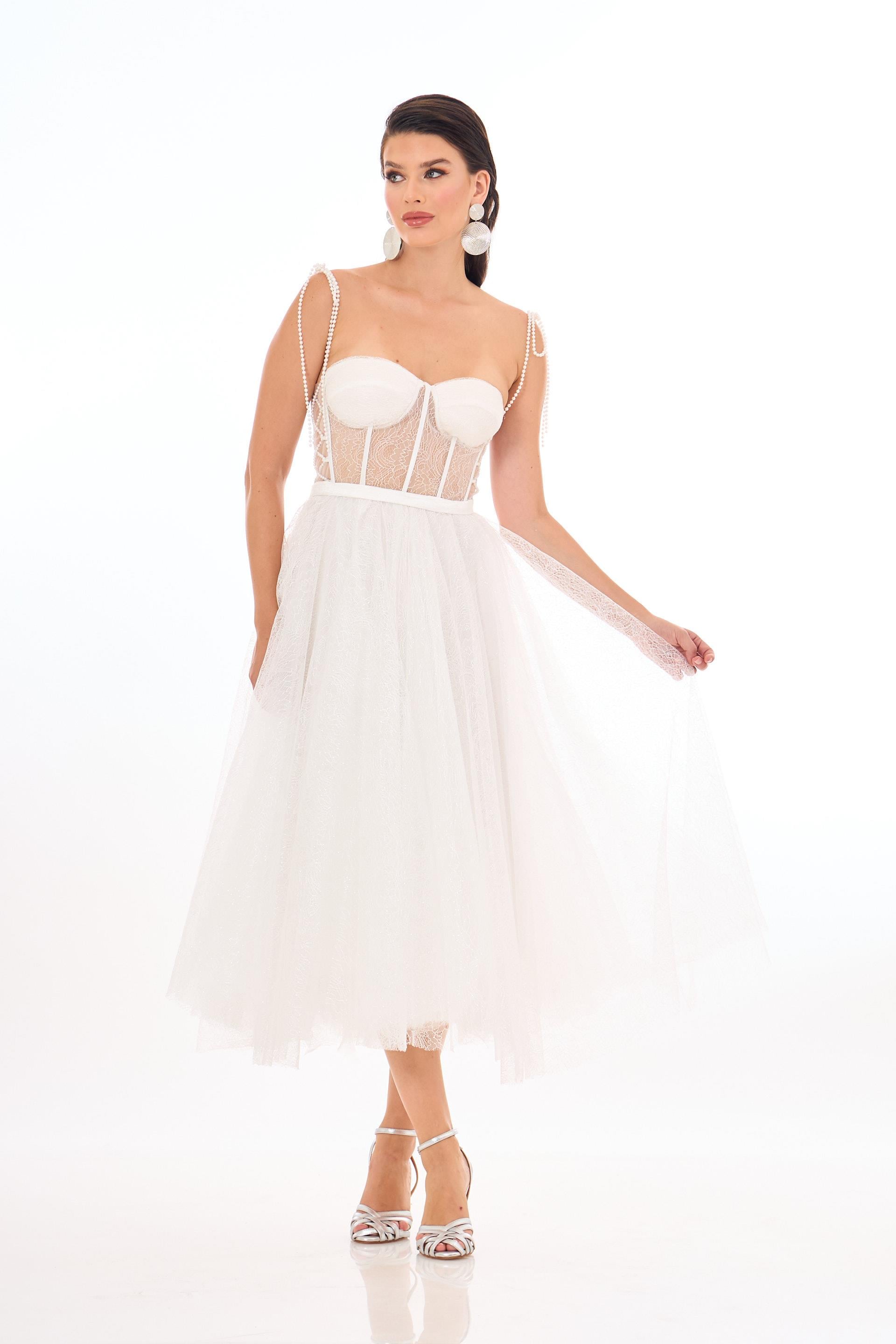 58523-2CARMENCarmen Beyaz Midi Dantelli Nikah Elbisesi