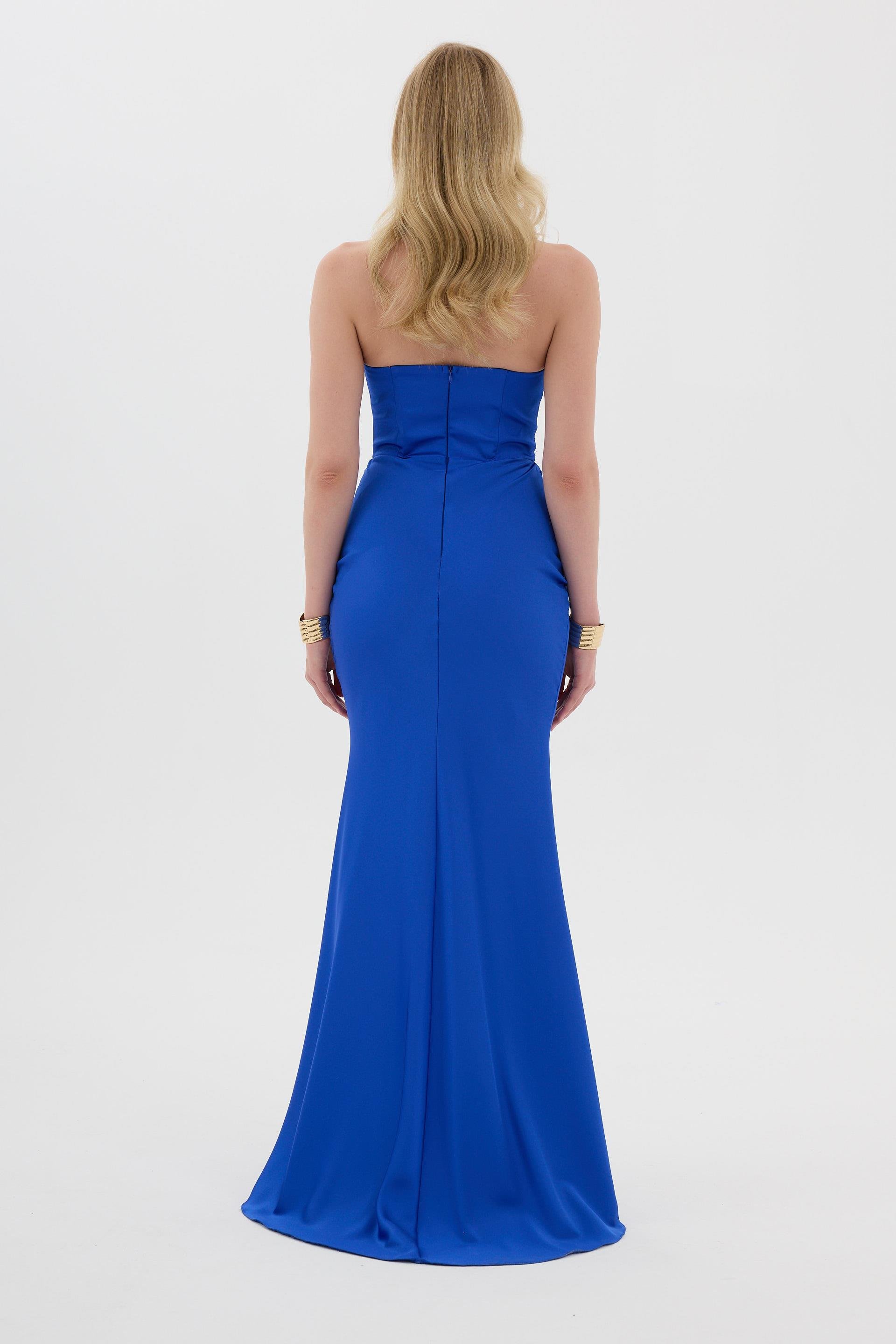 58565-25CARMENCarmen Saks Straplez Uzun Saten Abiye Elbise