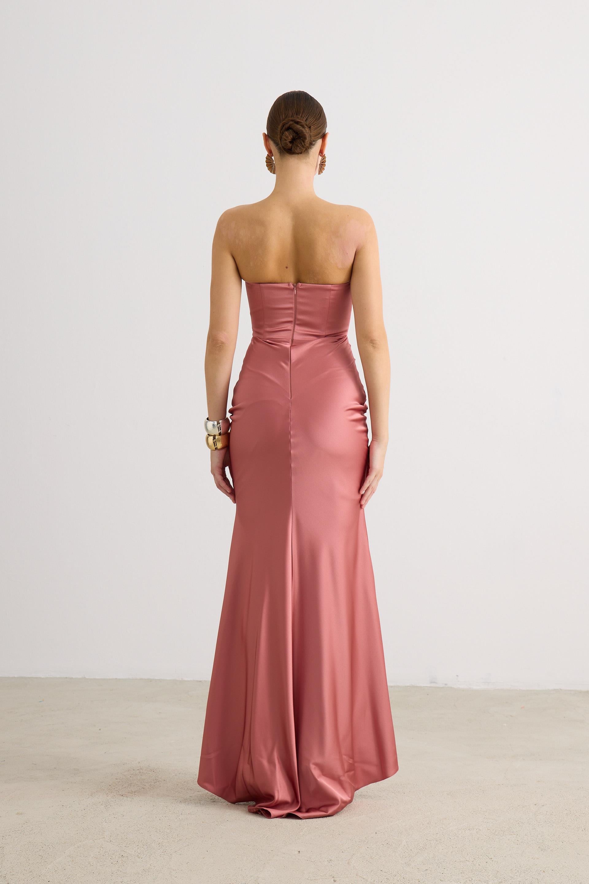 58565-84CARMENCarmen Taba Straplez Uzun Saten Abiye Elbise