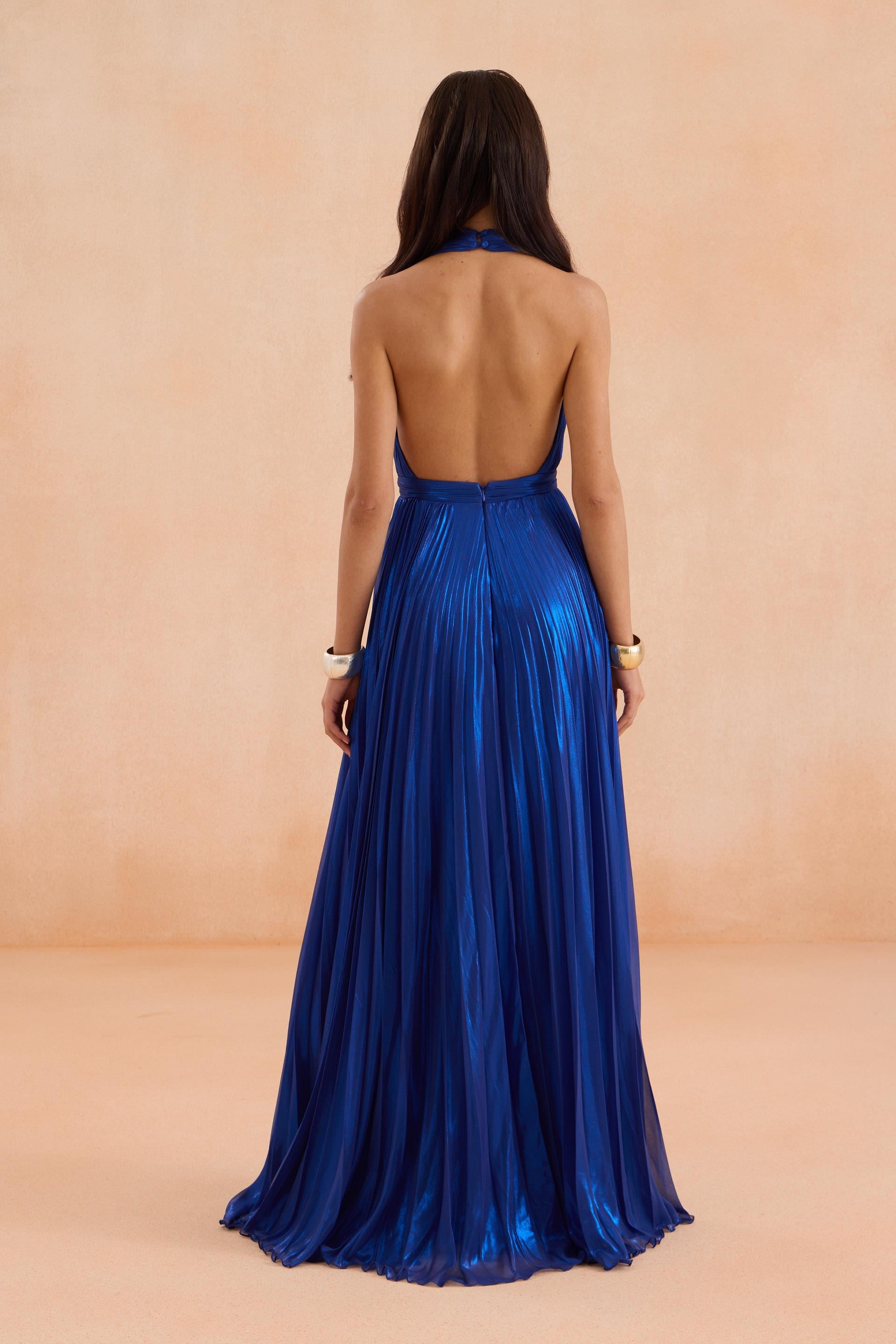 58569-25CARMENCarmen Saks Sırt Dekolteli Laklı Şifon Abiye Elbise