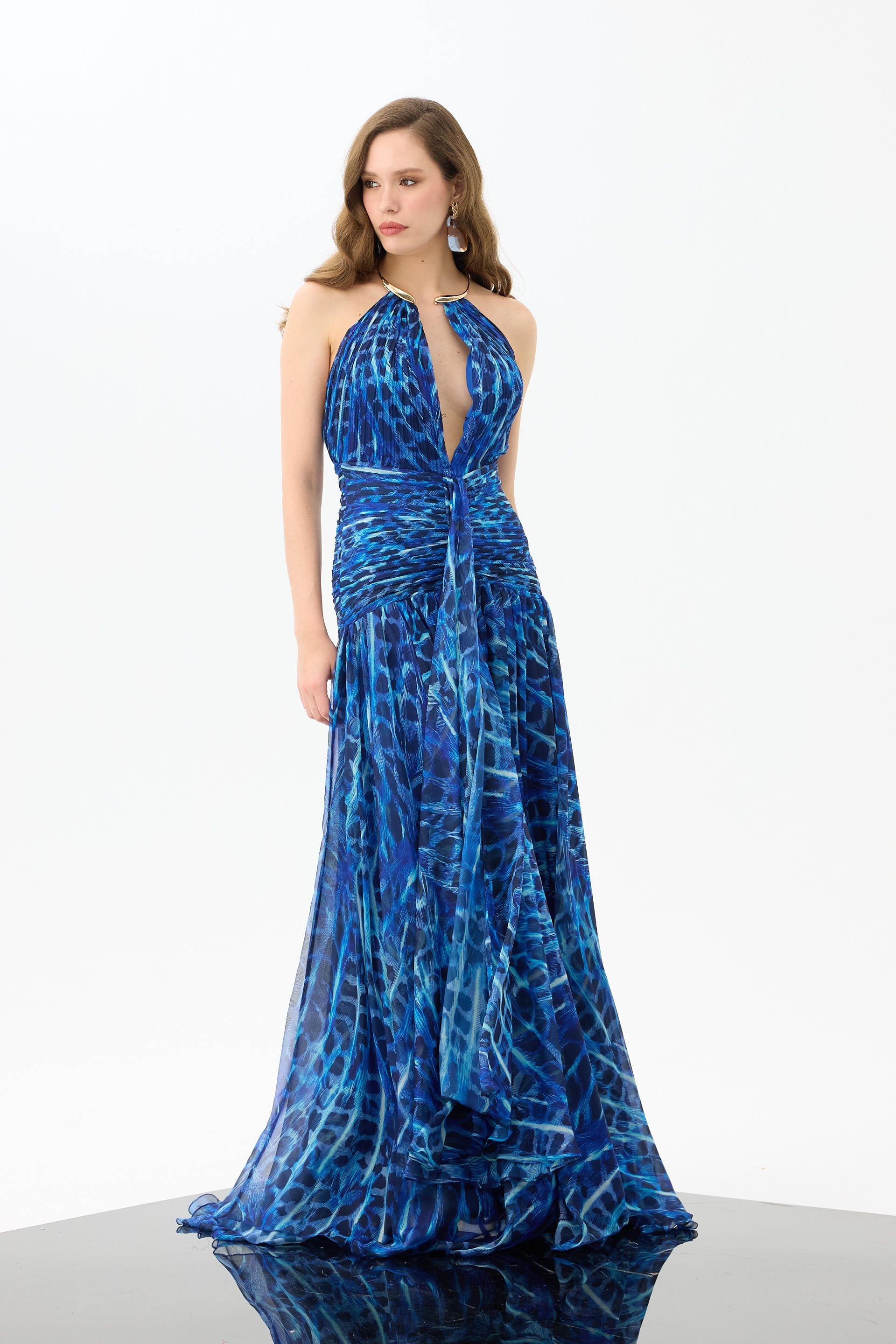 58745-25CARMENCarmen Saks Aksesuarlı Leopar Desenli Abiye Elbise