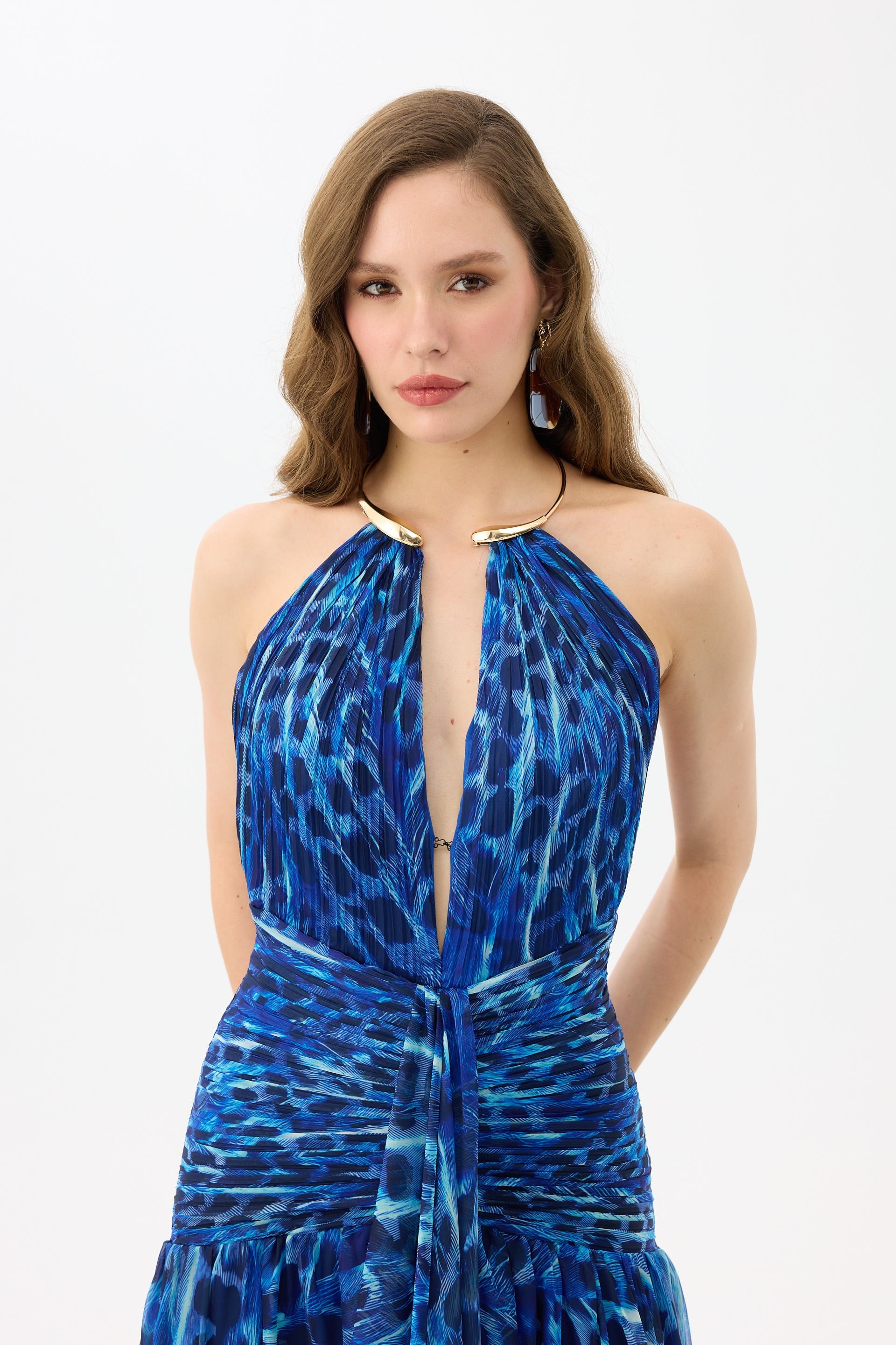 58745-25CARMENCarmen Saks Aksesuarlı Leopar Desenli Abiye Elbise