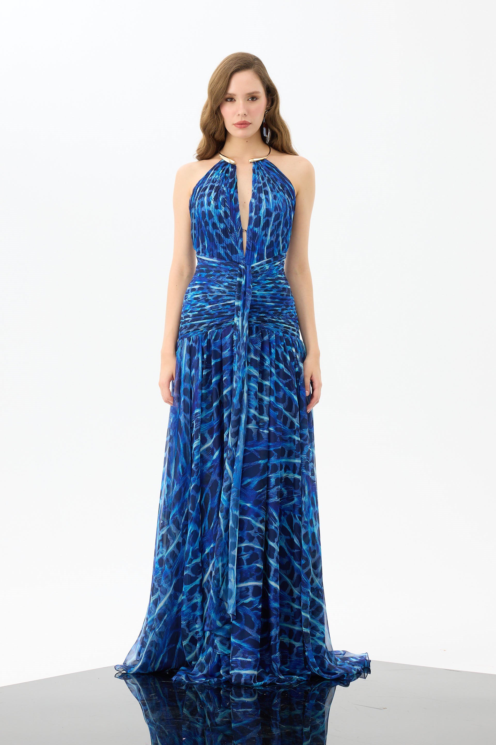 58745-25CARMENCarmen Saks Aksesuarlı Leopar Desenli Abiye Elbise