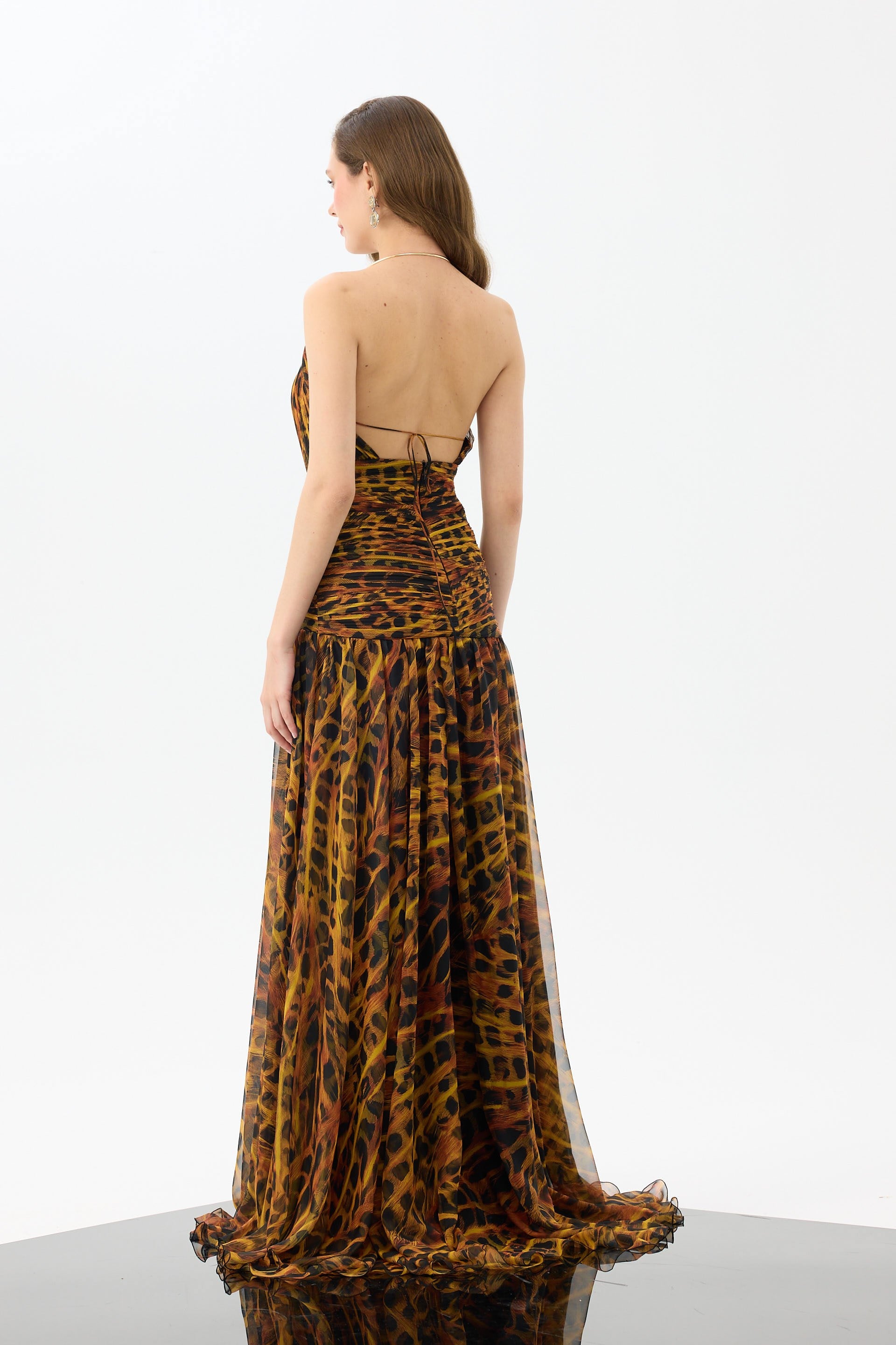 58745-27CARMENCarmen Siyah Aksesuarlı Leopar Desenli Abiye Elbise