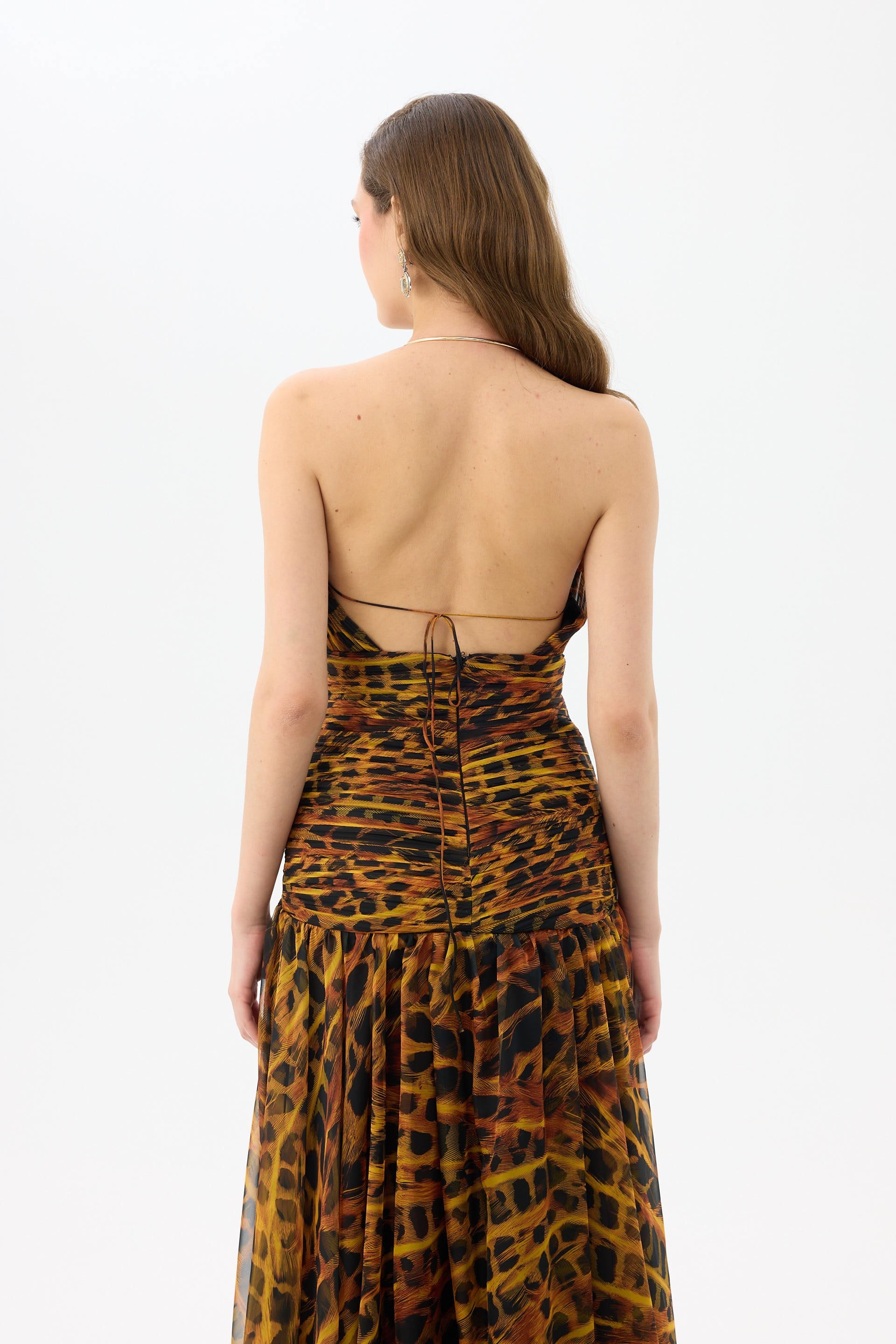 58745-27CARMENCarmen Siyah Aksesuarlı Leopar Desenli Abiye Elbise