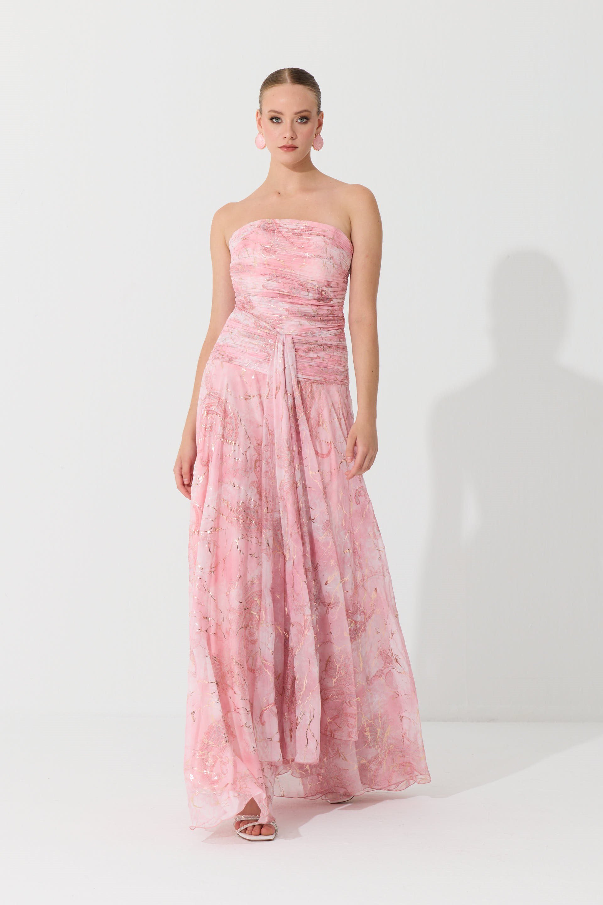 58778-23CARMENCarmen Pudra Straplez Desenli Abiye Elbise