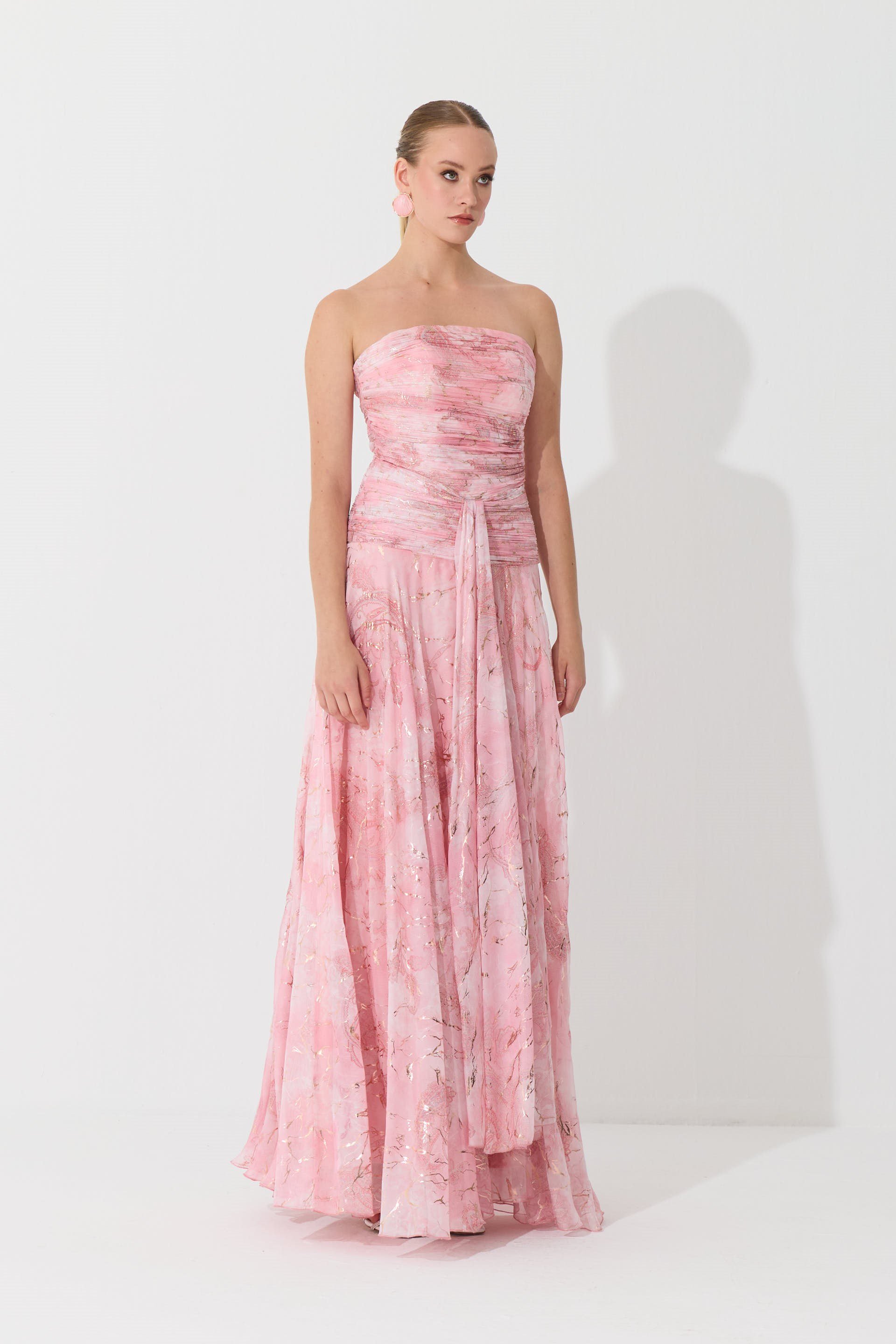 58778-23CARMENCarmen Pudra Straplez Desenli Abiye Elbise