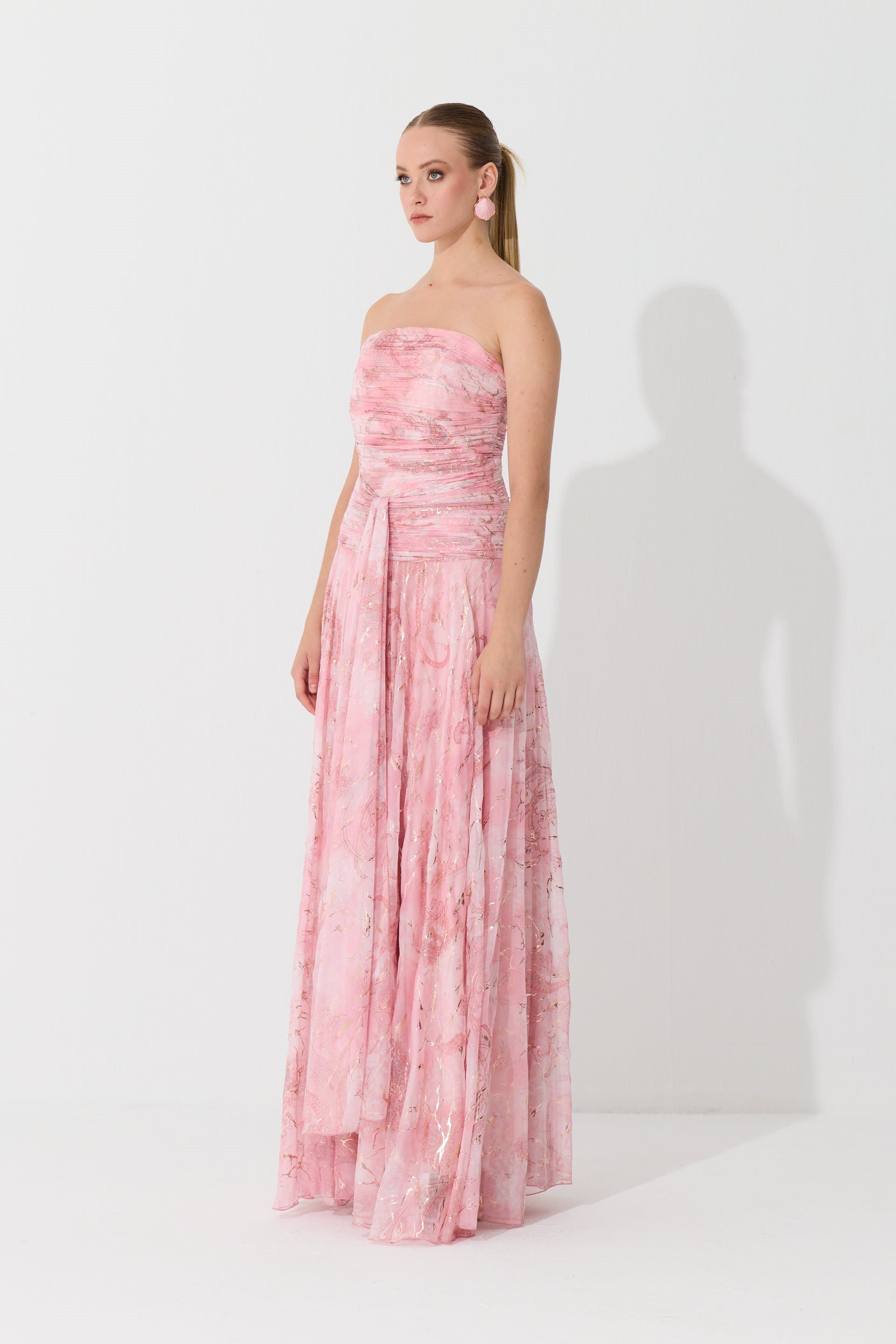 58778-23CARMENCarmen Pudra Straplez Desenli Abiye Elbise