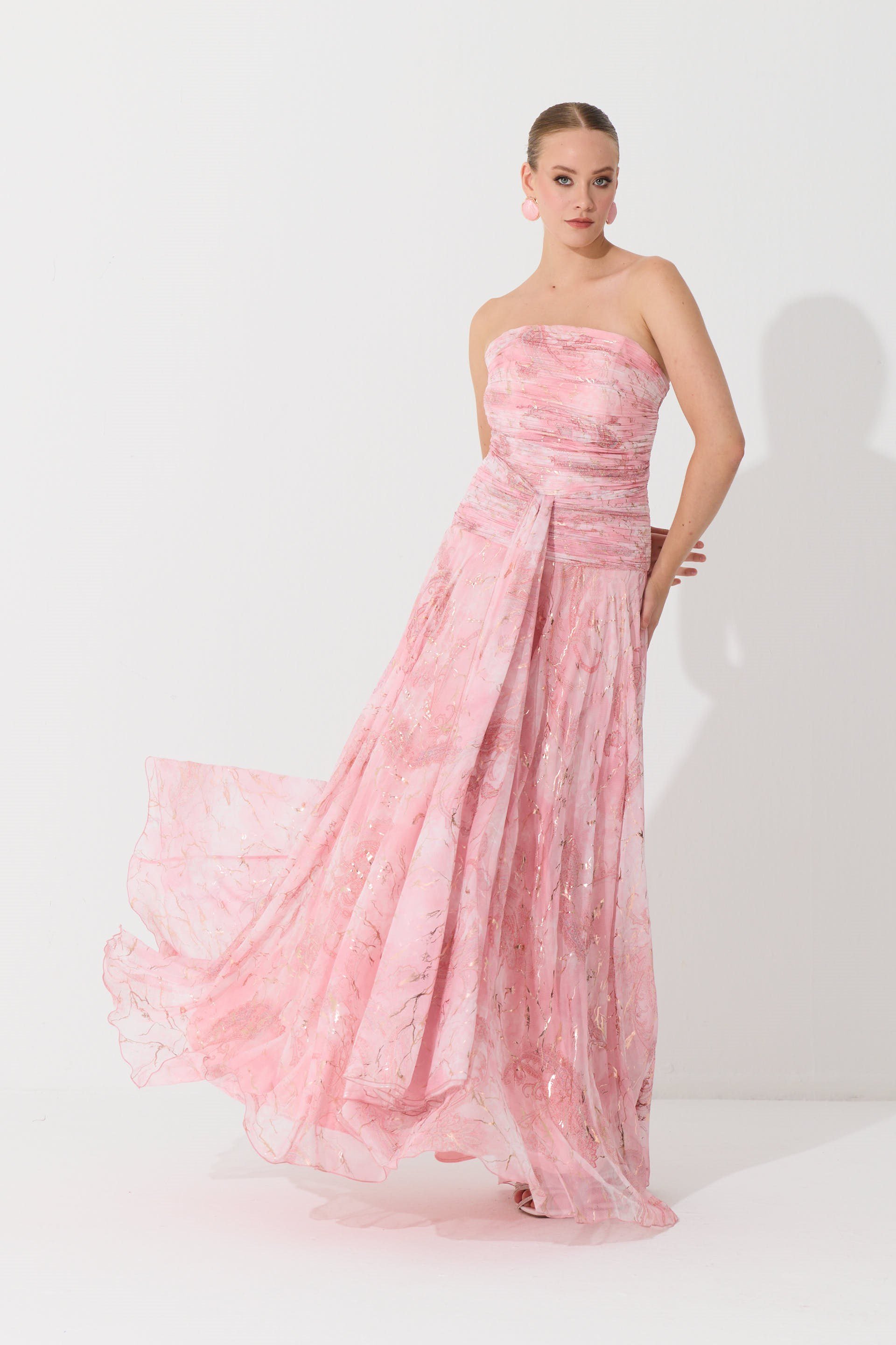 58778-23CARMENCarmen Pudra Straplez Desenli Abiye Elbise