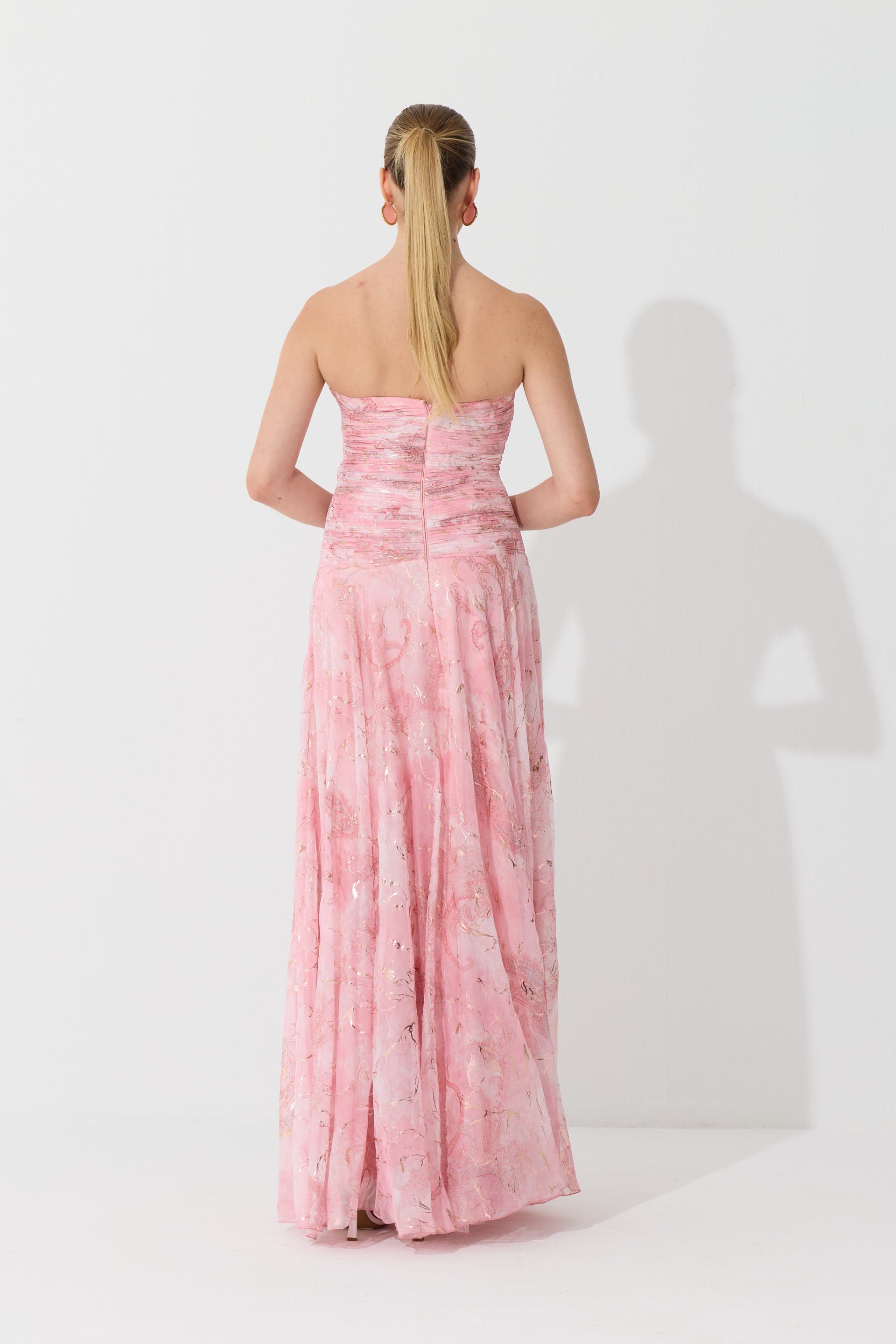 58778-23CARMENCarmen Pudra Straplez Desenli Abiye Elbise