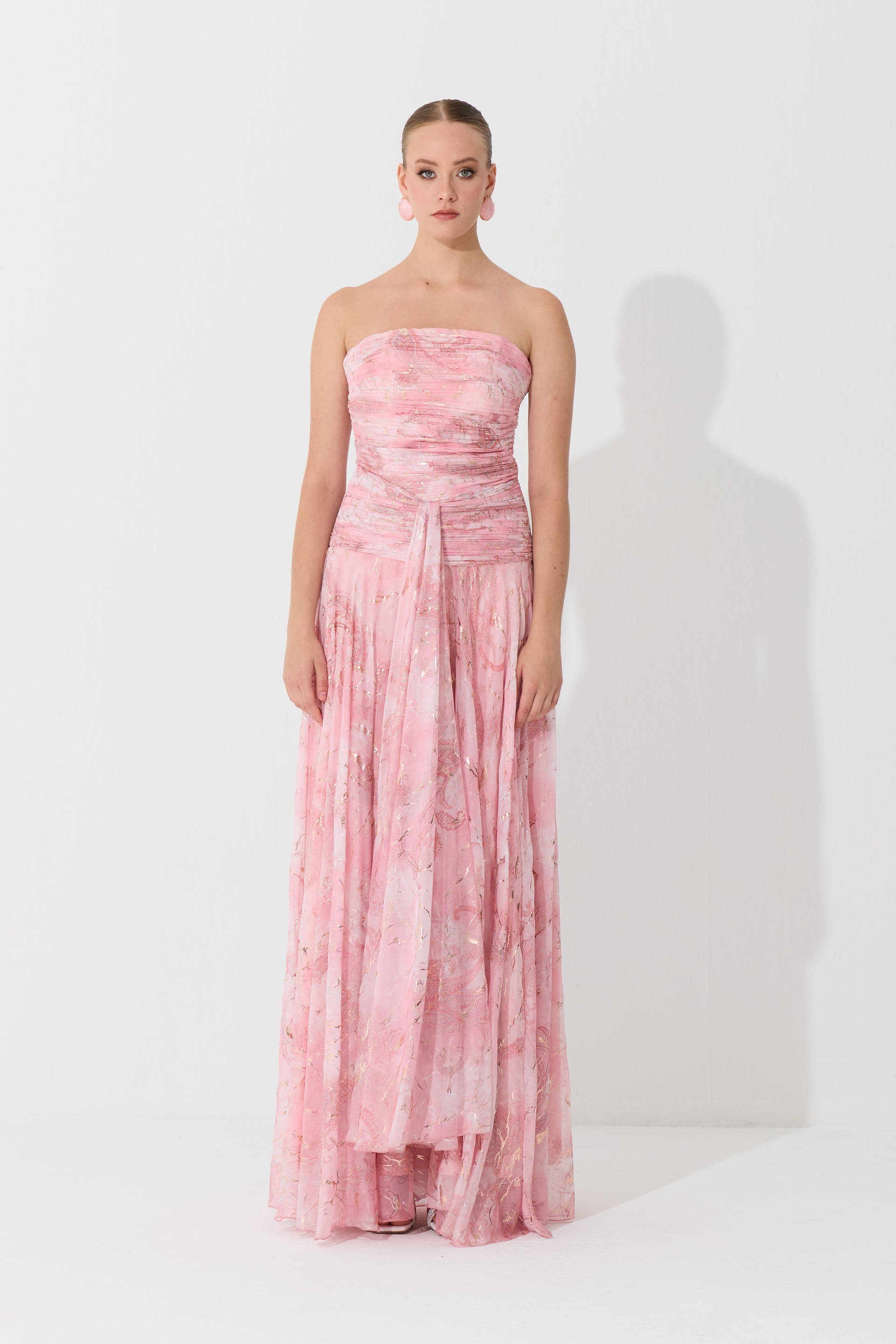 58778-23CARMENCarmen Pudra Straplez Desenli Abiye Elbise