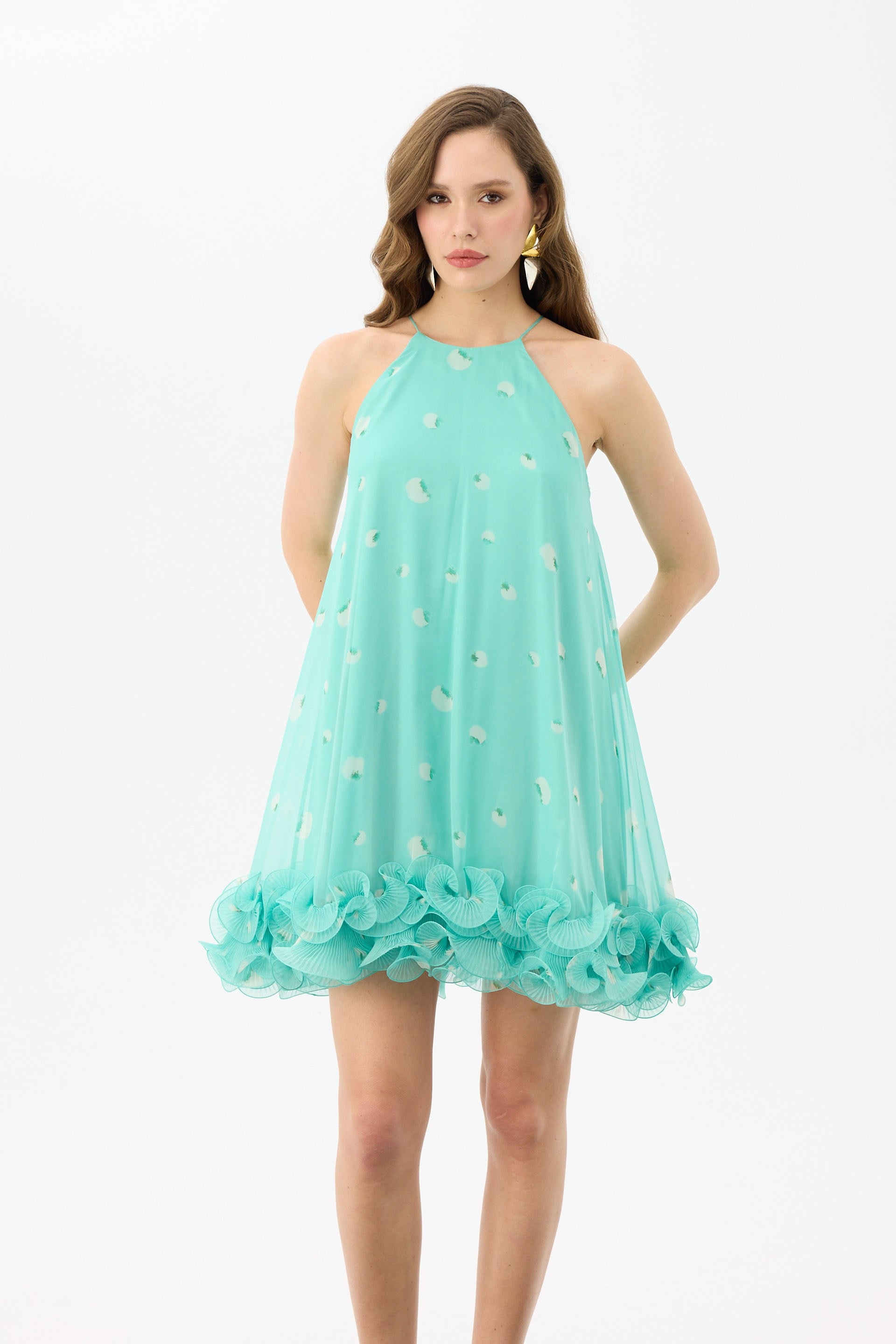 58794-18CARMENCarmen Mint Eteği Çiçekli Kısa Desenli Abiye Elbise
