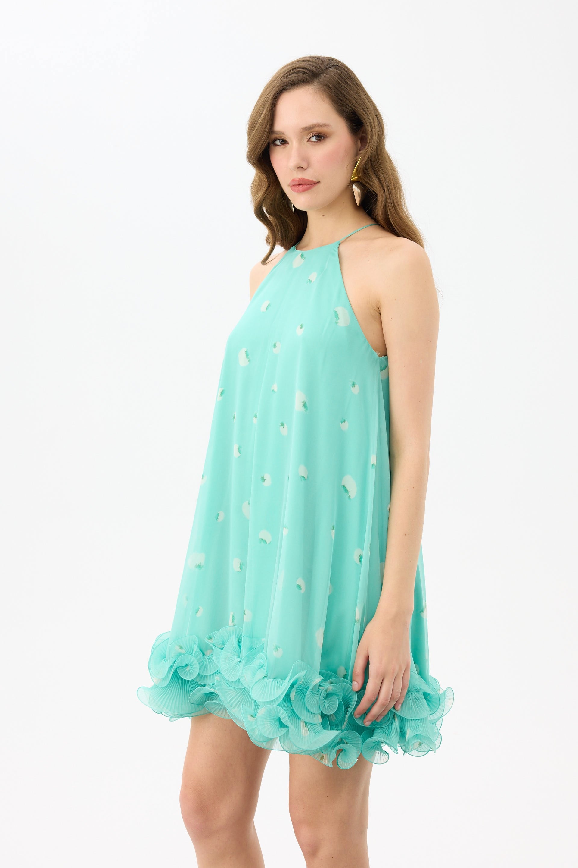 58794-18CARMENCarmen Mint Eteği Çiçekli Kısa Desenli Abiye Elbise