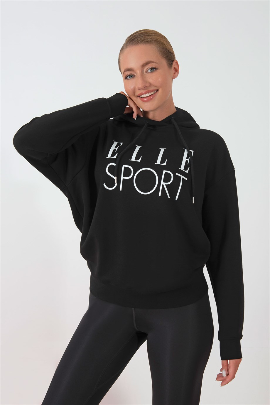 60000-41ELLEELLE Sport Beyaz Baskılı Cepli Kadın Kapüşonlu Sweatshirt