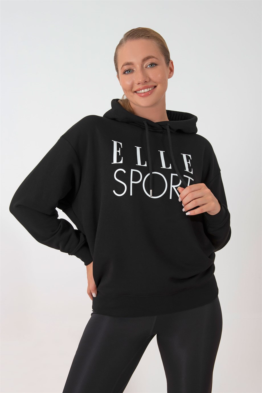 60000-41ELLEELLE Sport Beyaz Baskılı Cepli Kadın Kapüşonlu Sweatshirt