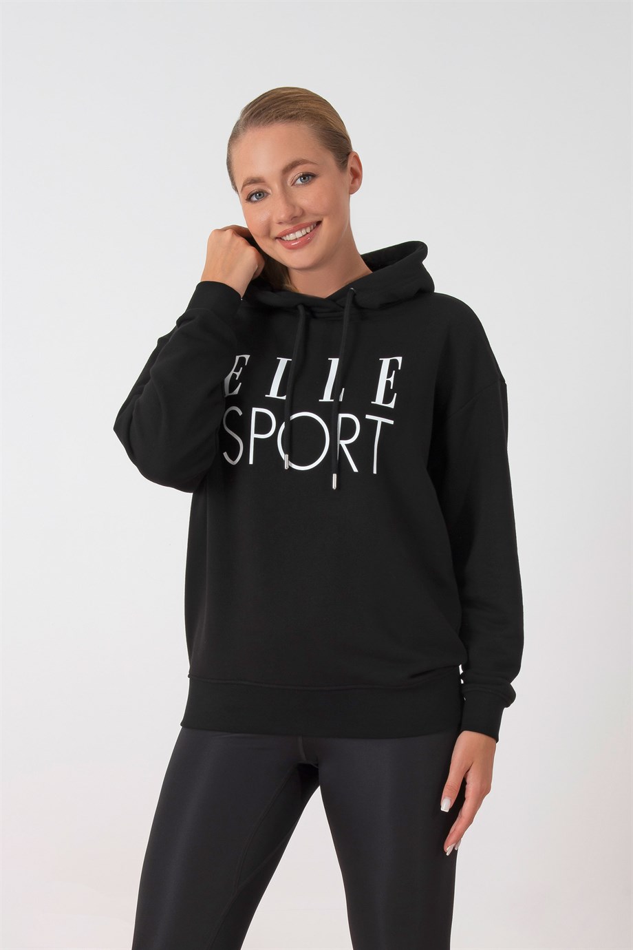 60000-41ELLEELLE Sport Beyaz Baskılı Cepli Kadın Kapüşonlu Sweatshirt
