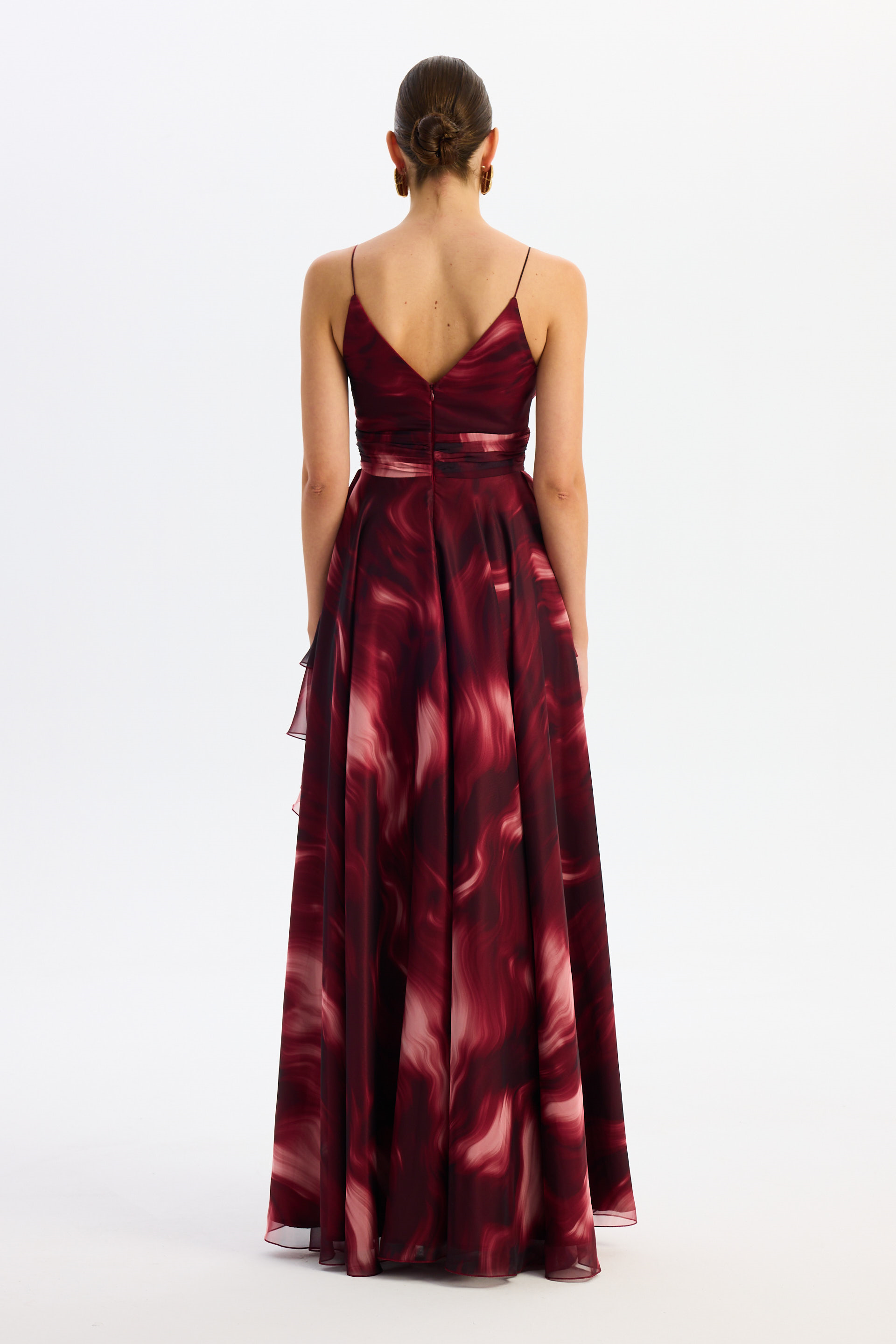 55886-3Eva FashionEva Fashion Bordo Askılı Yırtmaçlı Desenli Abiye Elbise