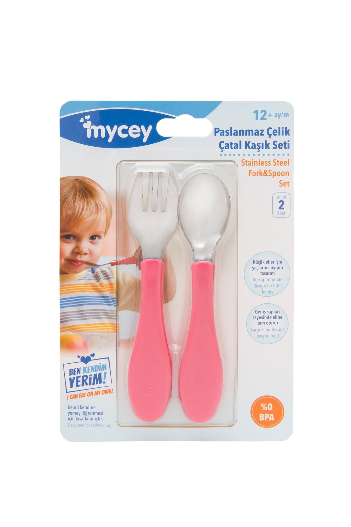 Mycey Paslanmaz Çelik Çatal Kaşık Seti - Pembe