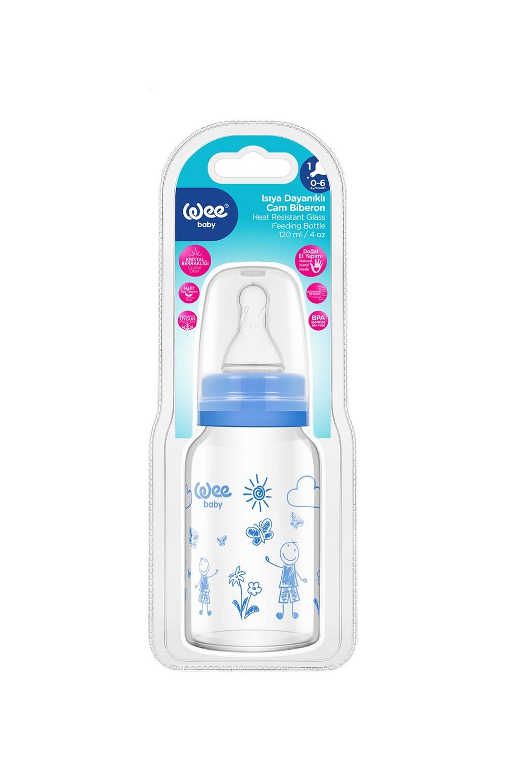 Wee Baby Isıya Dayanıklı Cam Biberon 120 ml - MAVİ