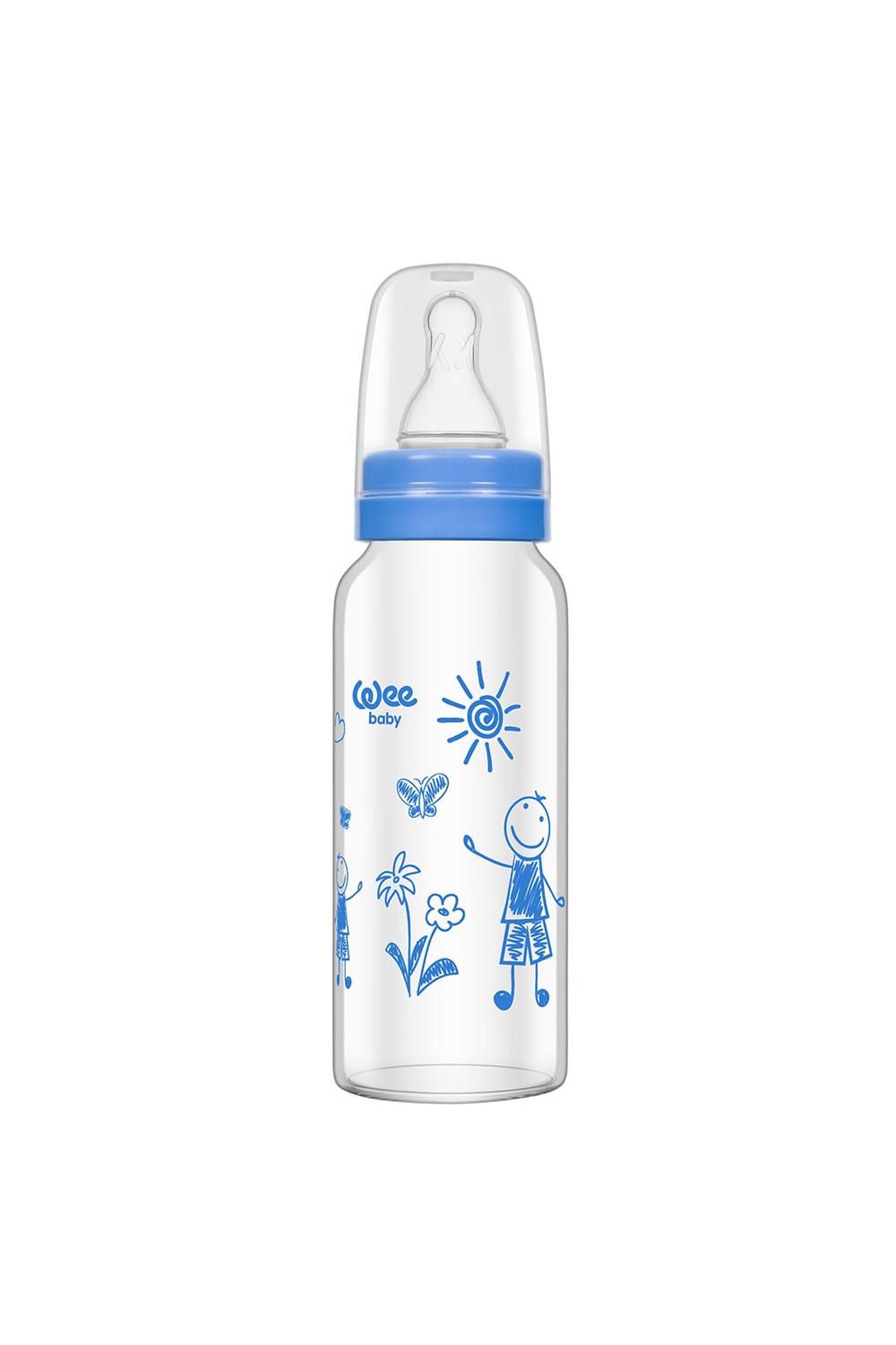 Wee Baby Isıya Dayanıklı Cam Biberon 180 ml - MAVİ