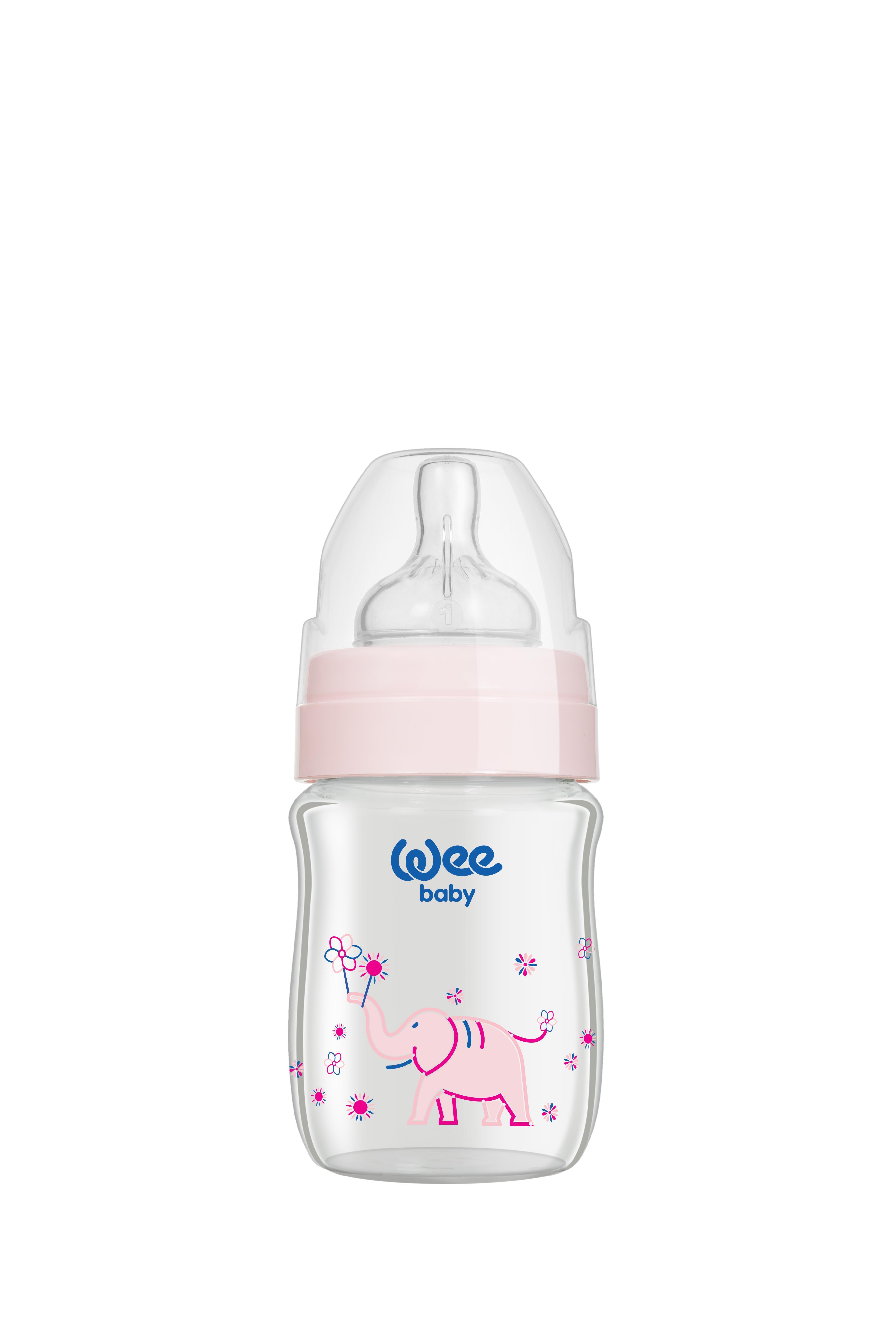 Wee Baby Klasik Plus Geniş Ağızlı Isıya Dayanıklı Cam Biberon 120 ml - PEMBE