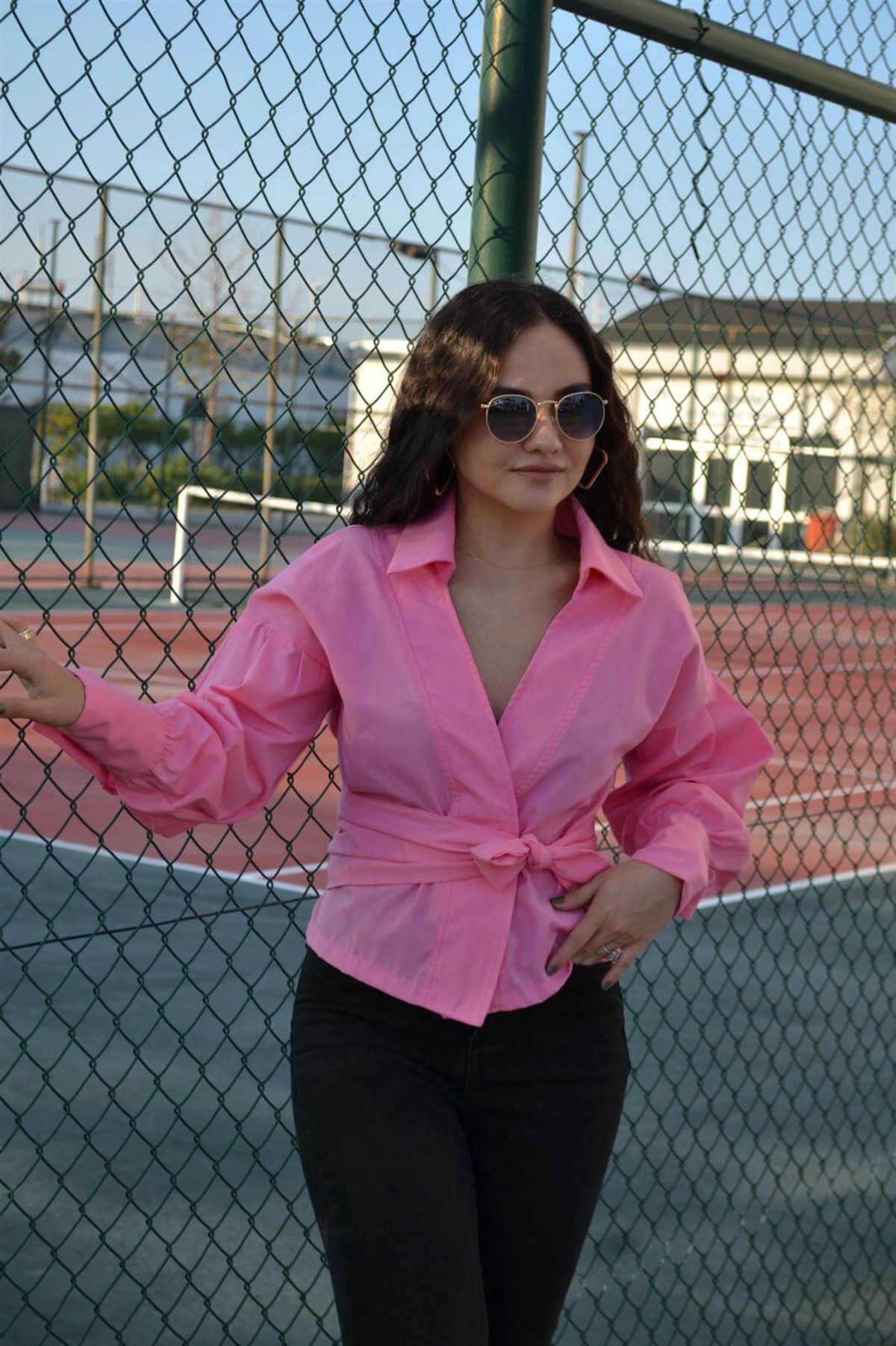 BELDEN BAĞLAMALI GÖMLEK PEMBE