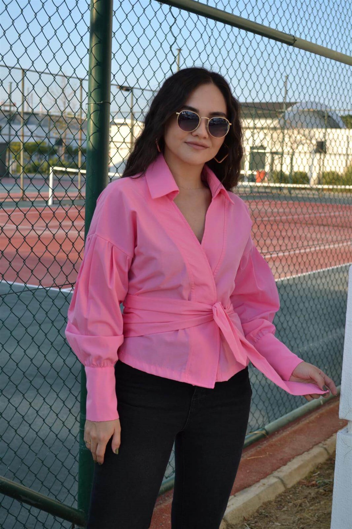 BELDEN BAĞLAMALI GÖMLEK PEMBE