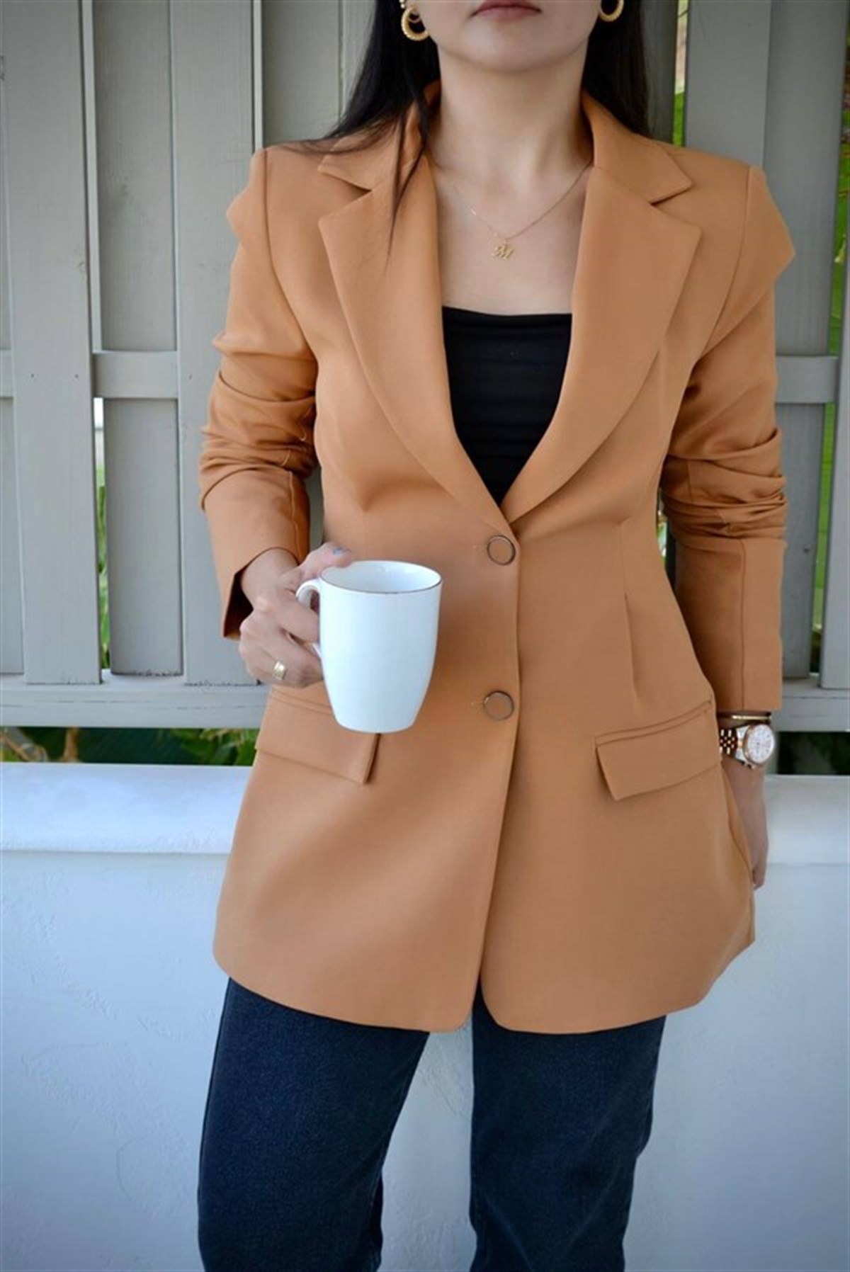 BELDEN OTURTMALI CAMEL BLAZER CEKET