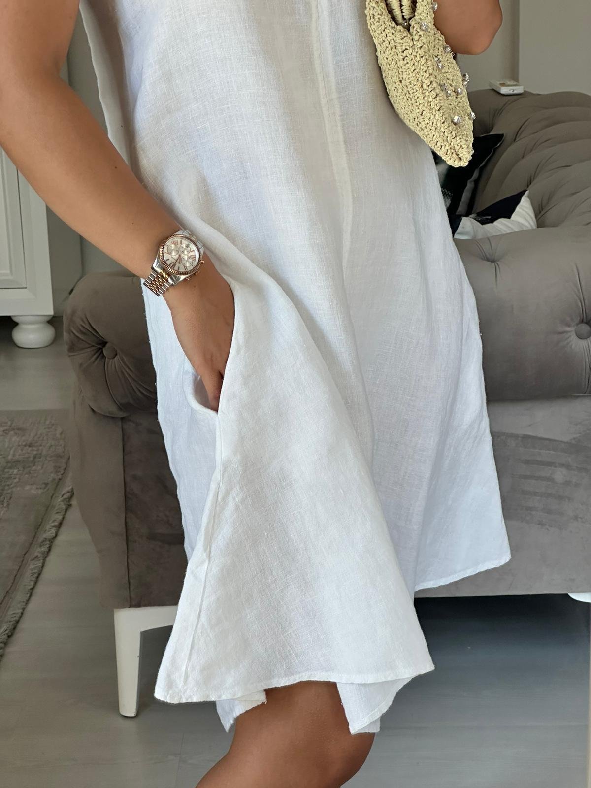 BEYAZ KETEN ELBİSE