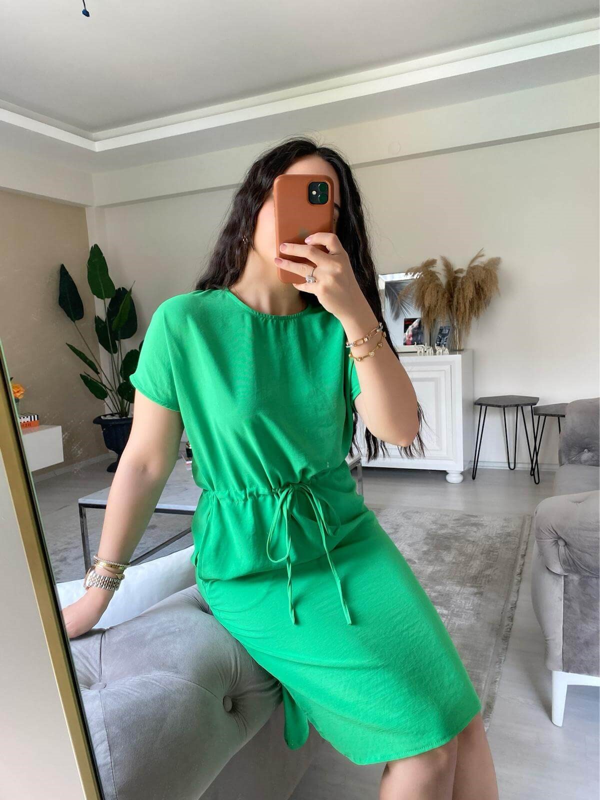 CEPLİ VİSKON ELBİSE YEŞİL