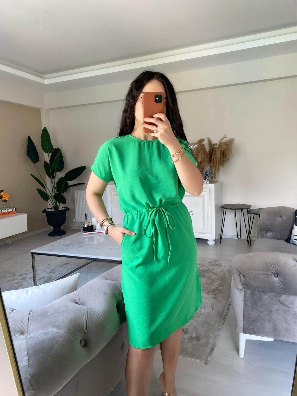 CEPLİ VİSKON ELBİSE YEŞİL