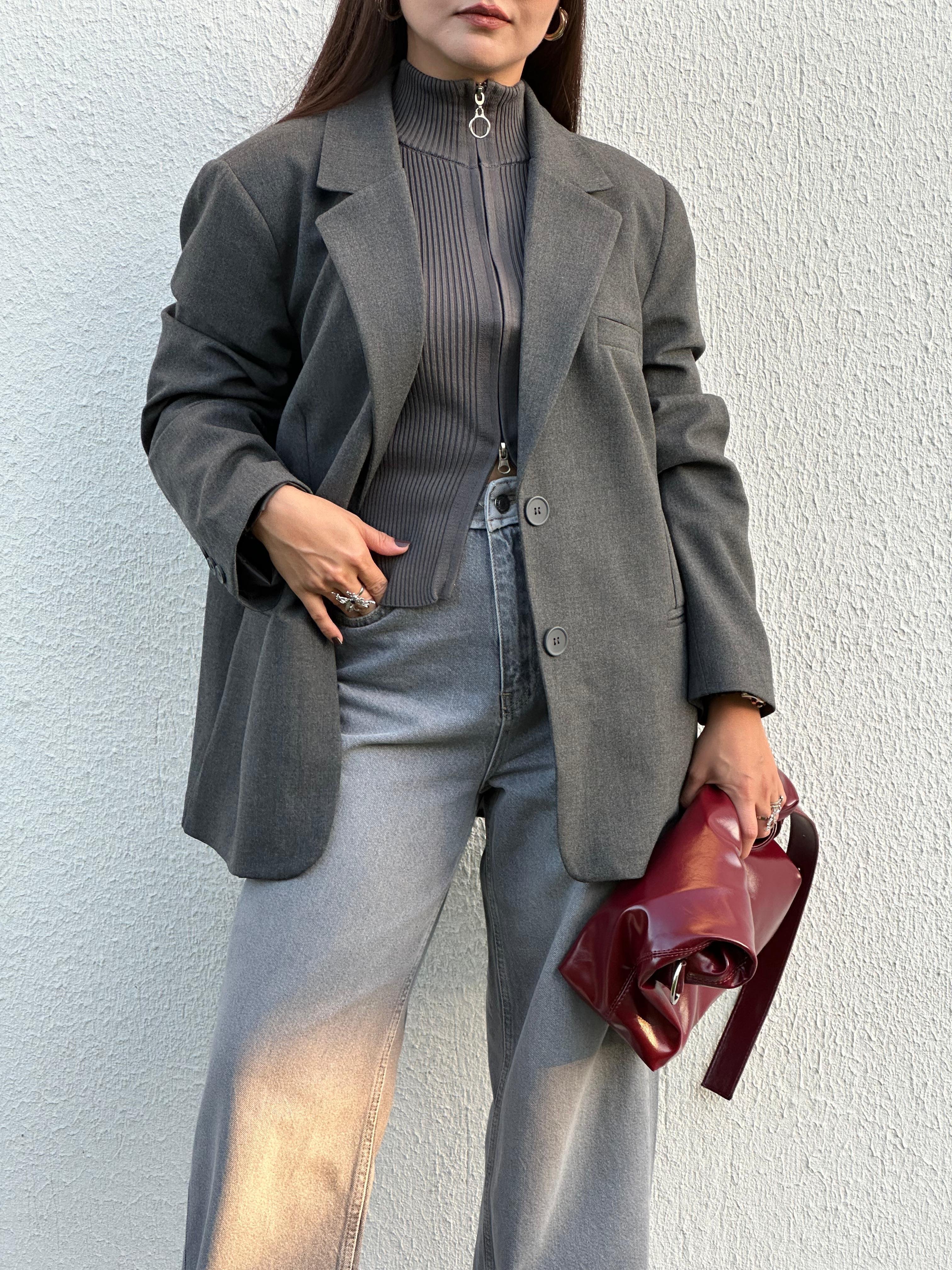 GRİ OVERSİZE BLAZER CEKET