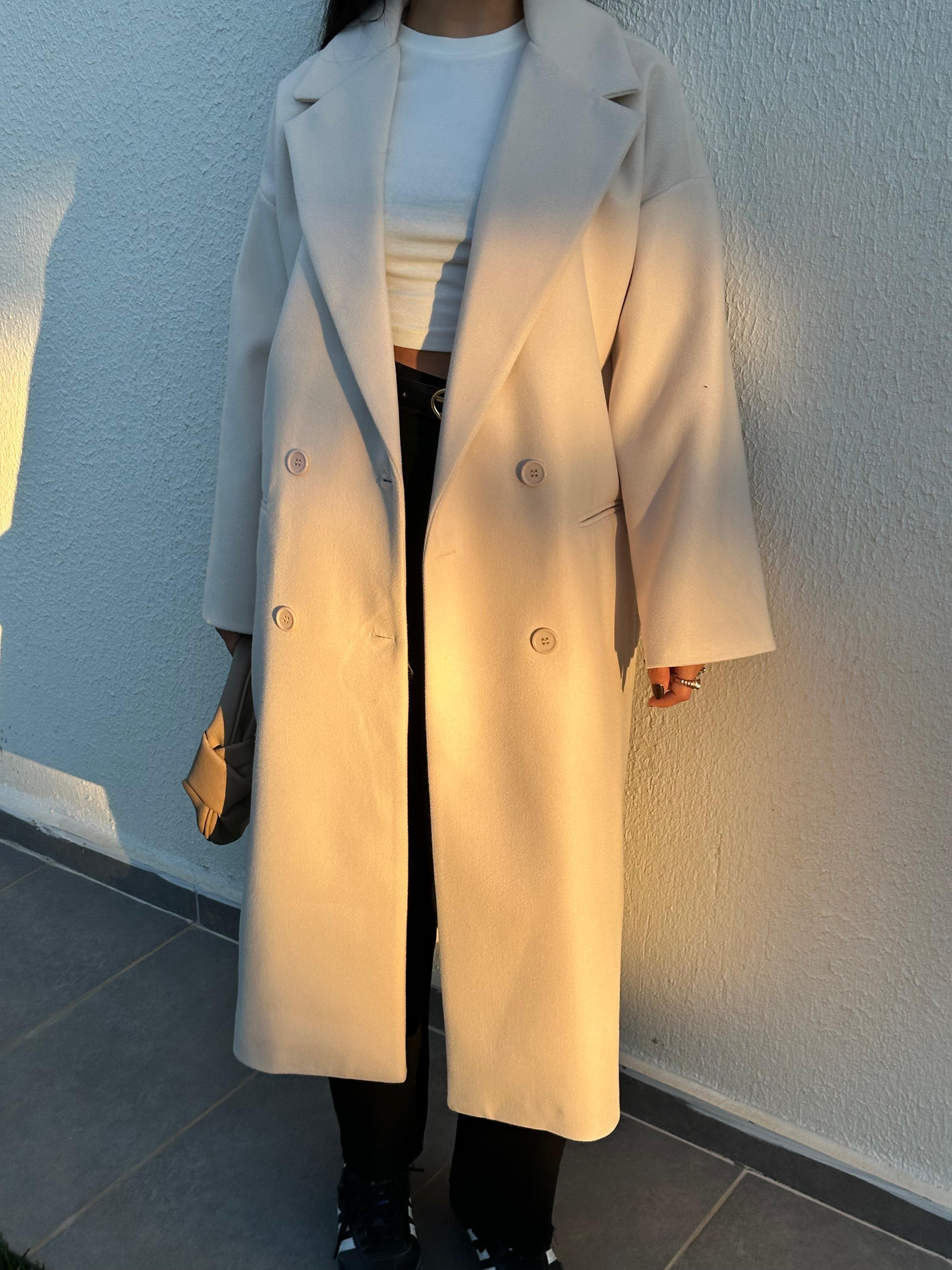 KREM OVERSİZE KAŞE KABAN