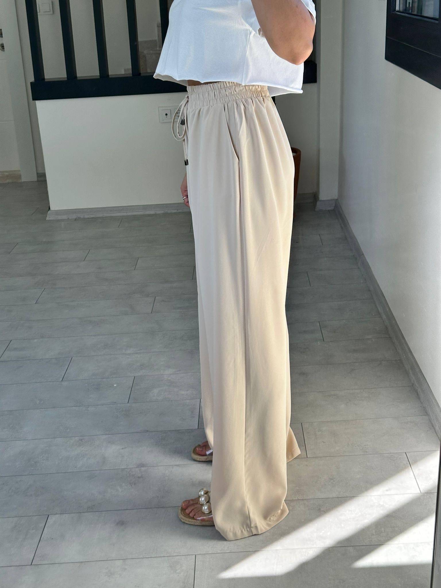 LASTİKLİ BEJ PANTOLON