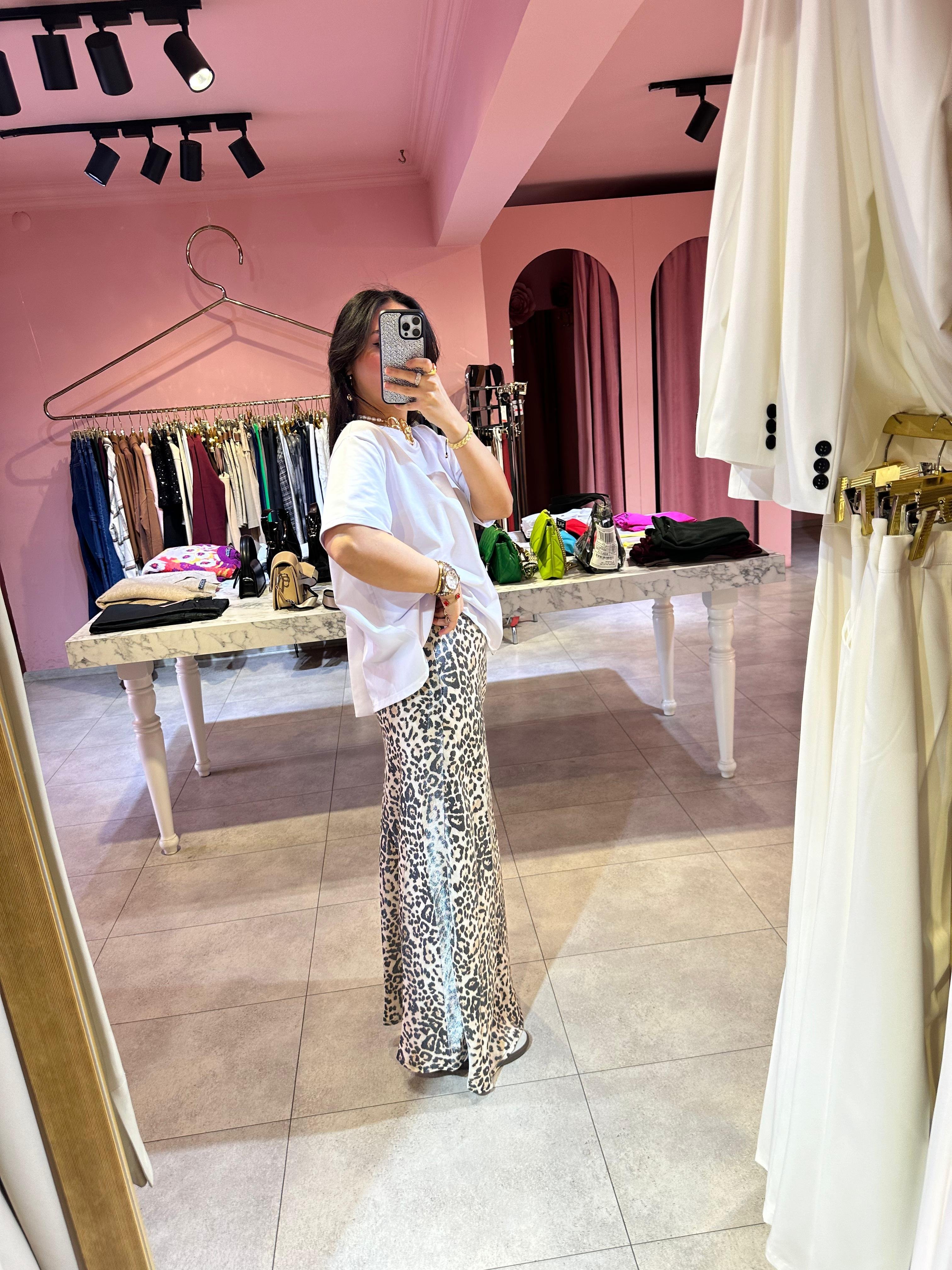 LEOPAR MAXİ SATEN ETEK