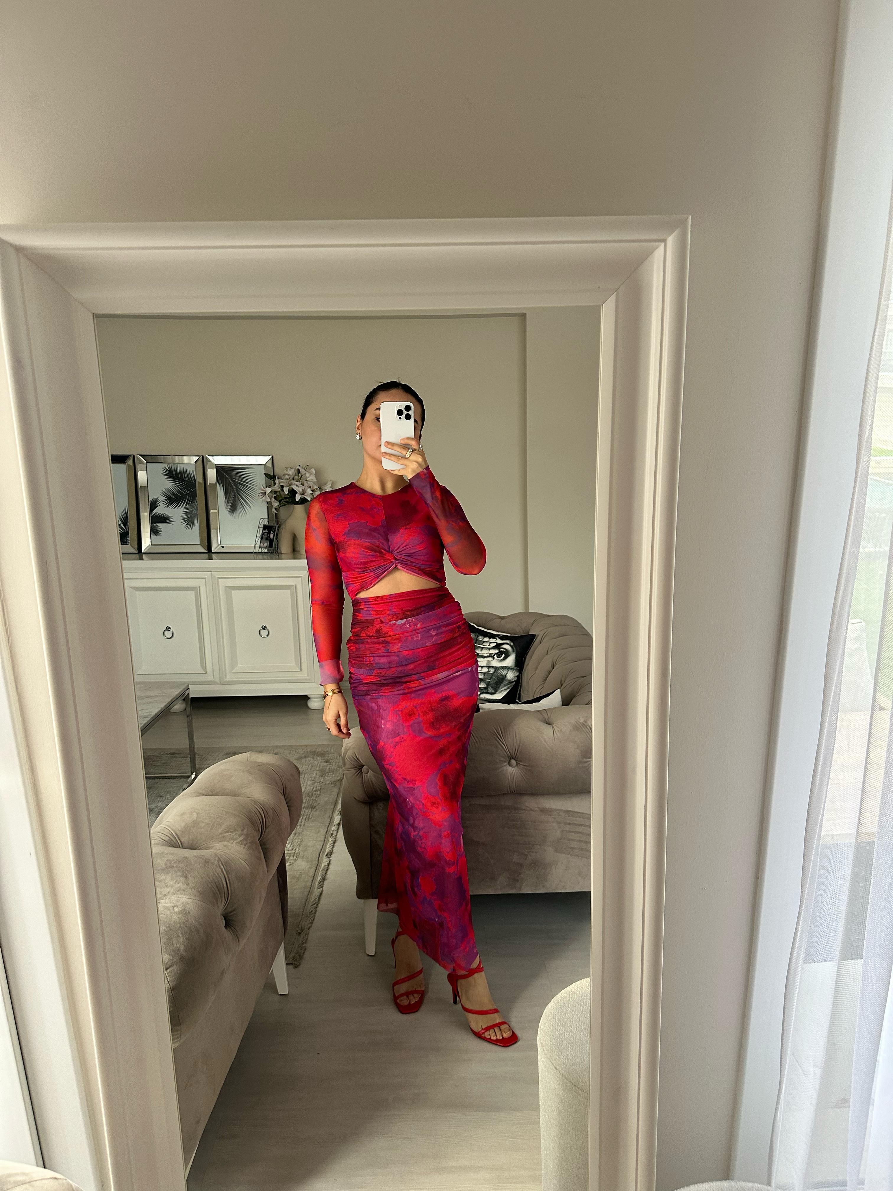 PEMBE DRAPELİ ŞİFON ELBİSE