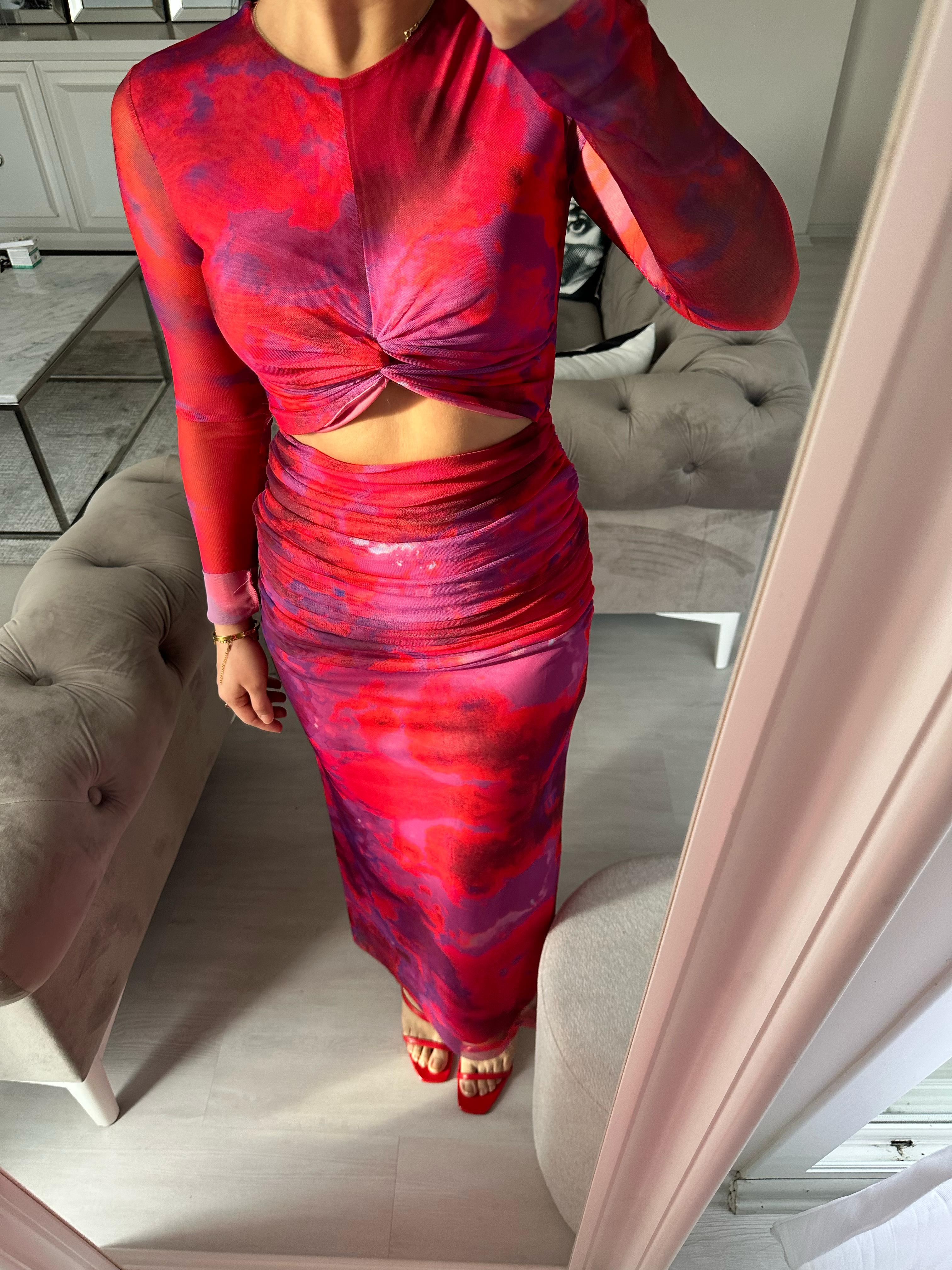 PEMBE DRAPELİ ŞİFON ELBİSE